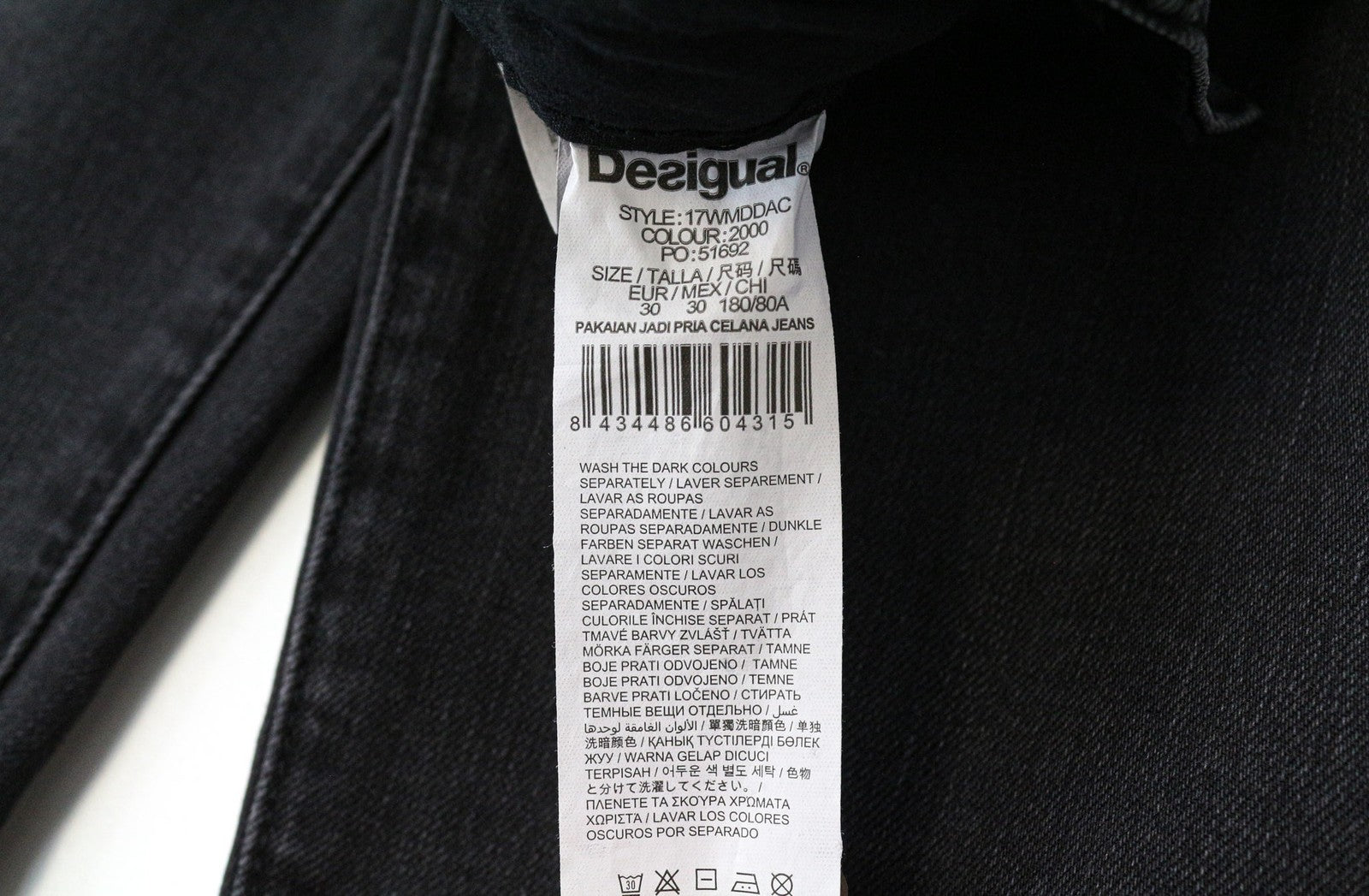 DESIGUAL Jon Men's W30 Slim Black Stretch Cotton Jeans Plain Casual Fit Style