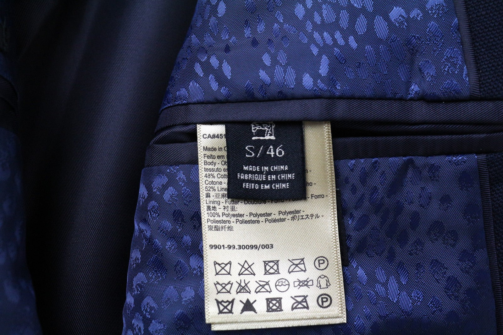 SCOTCH &amp; SODA Ams Couture vyriškas S dydžio tamsiai mėlynas lininis medvilninis švarkas su viena saga snapeliu 