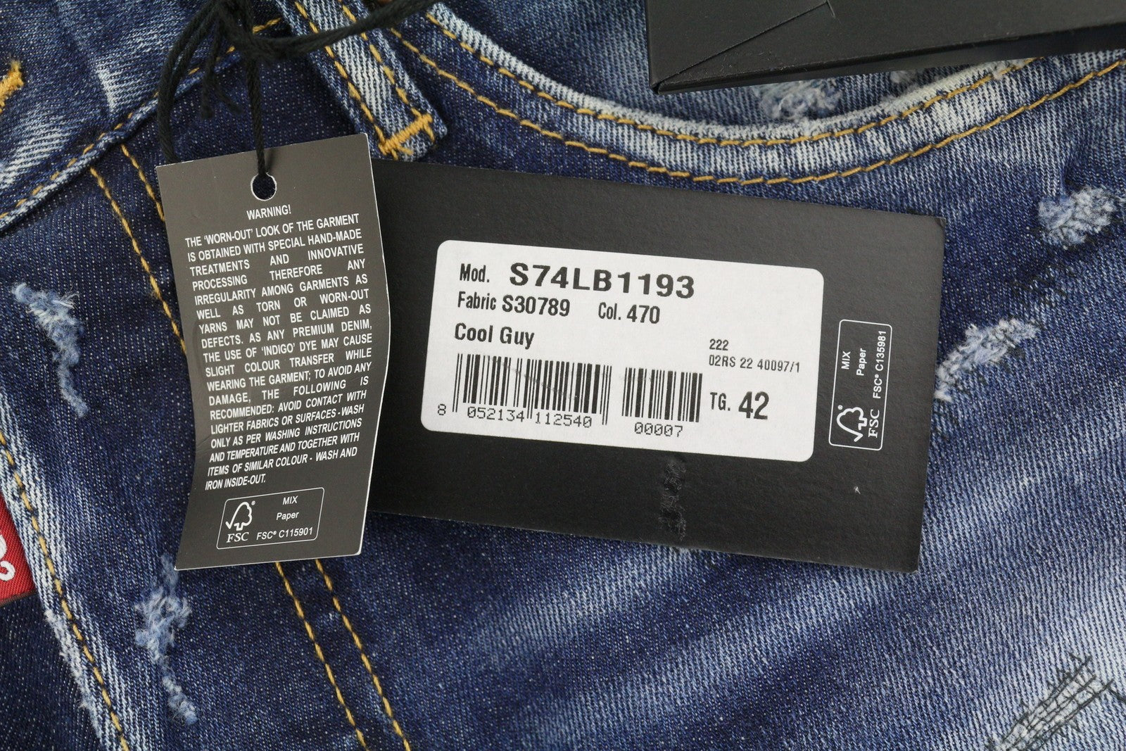 DSQUARED2 Cool Guy vyriški džinsai, 42 mėlyni, siaurėjantys, su taškymo efektu, RRP739 