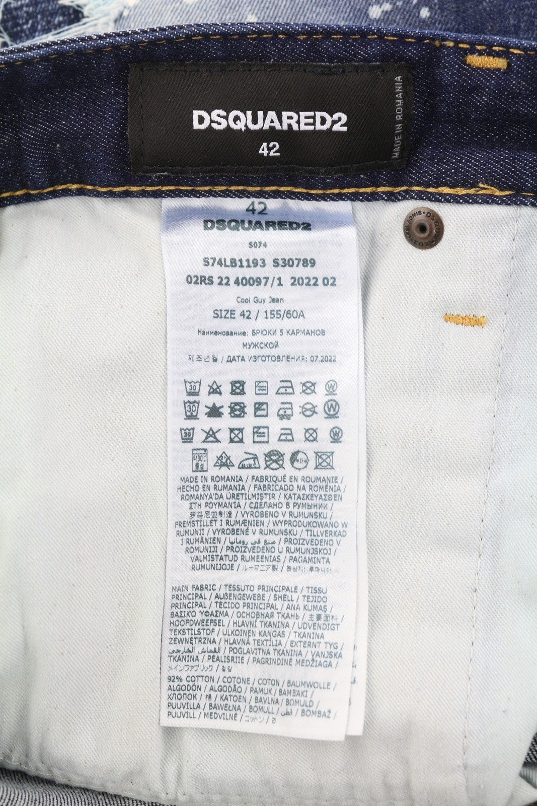 DSQUARED2 Cool Guy vyriški džinsai, 42 mėlyni, siaurėjantys, su taškymo efektu, RRP739 