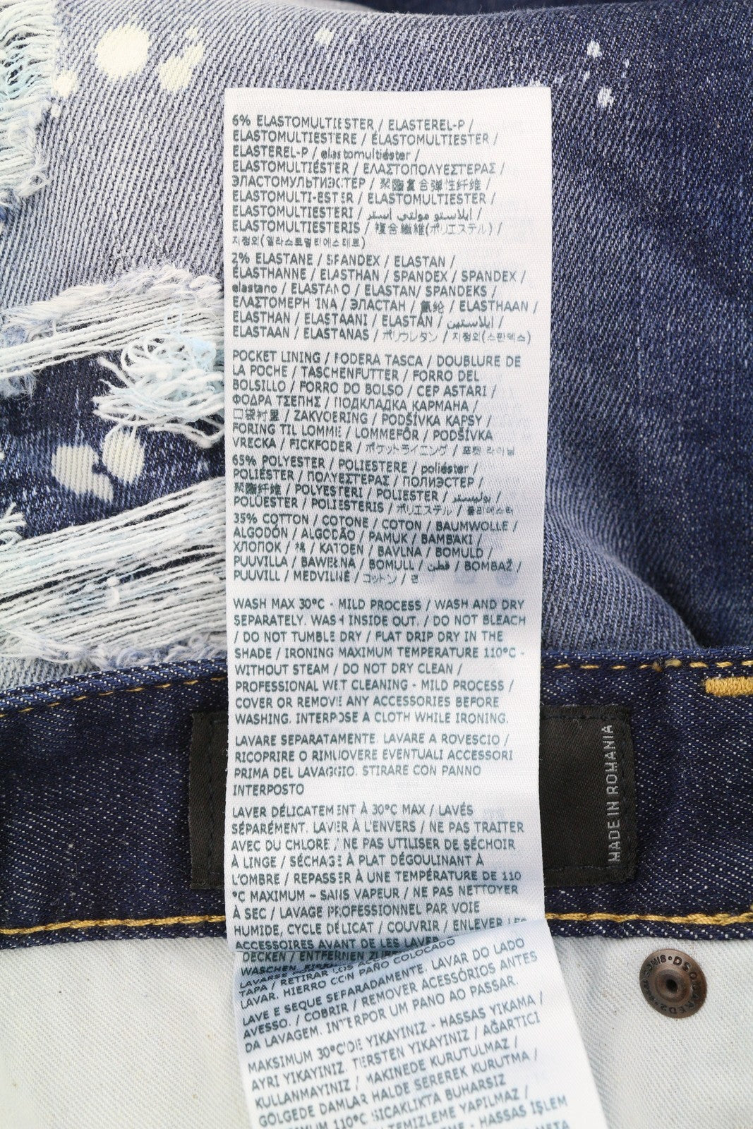 DSQUARED2 Cool Guy vyriški džinsai, 42 mėlyni, siaurėjantys, su taškymo efektu, RRP739 