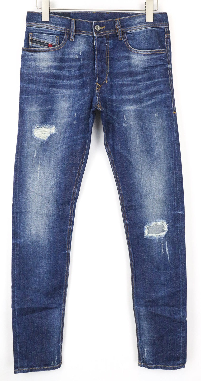 DIESEL Tepphar 084TX Men's W28/L32 Blue Cotton Stretch Slim Carrot Jeans Rip