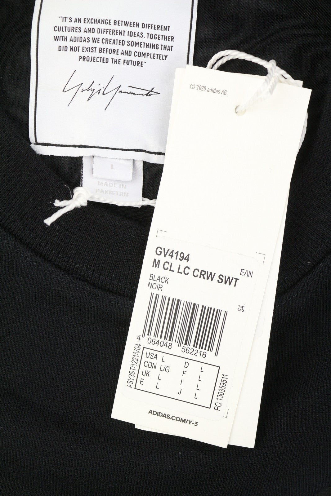 Y-3 YOHJI YAMAMOTO x Adidas vyriškas džemperis L, juodas, apvalios kaklo iškirptės, RRP239 