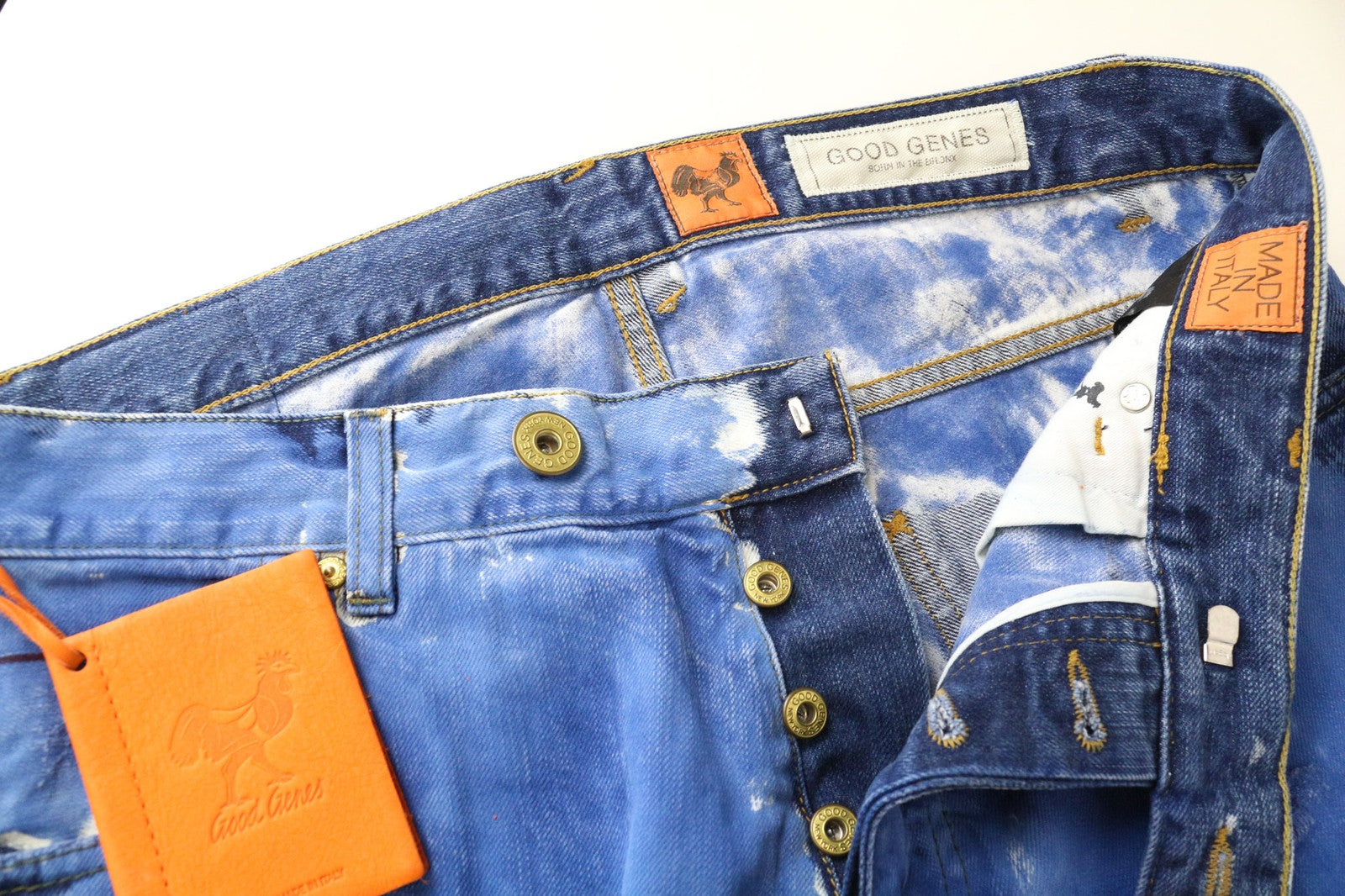 GOOD GENES vyriški W32/L34 Selvedge mėlyni grynos medvilnės ploni džinsai su lopais, unikalūs 