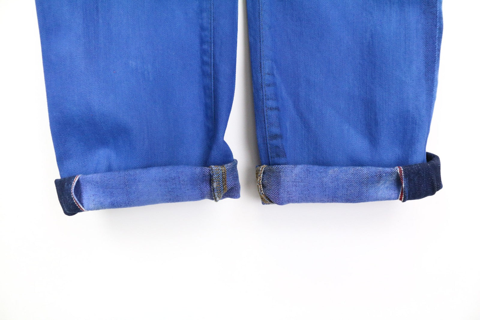 GOOD GENES vyriški W32/L34 Selvedge mėlyni grynos medvilnės ploni džinsai su lopais, unikalūs 