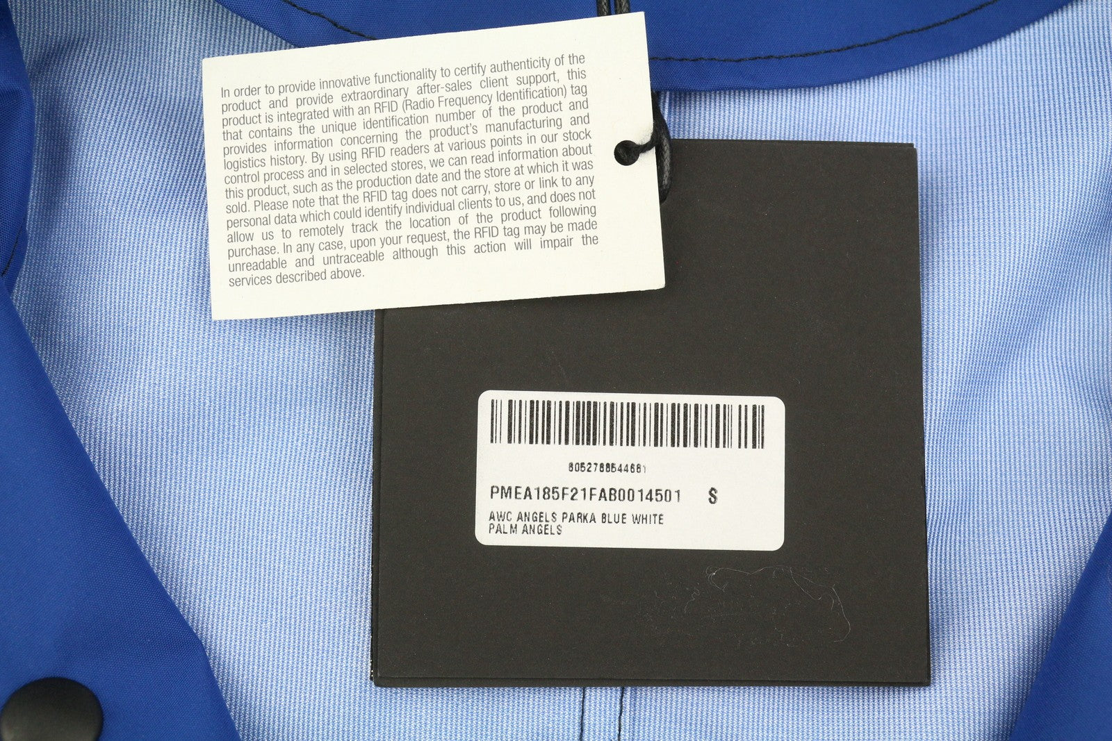 PALM ANGELS vyriška striukė S, mėlyna, su raišteliu juosmeniu, gobtuvu, didelė, RRP1250 