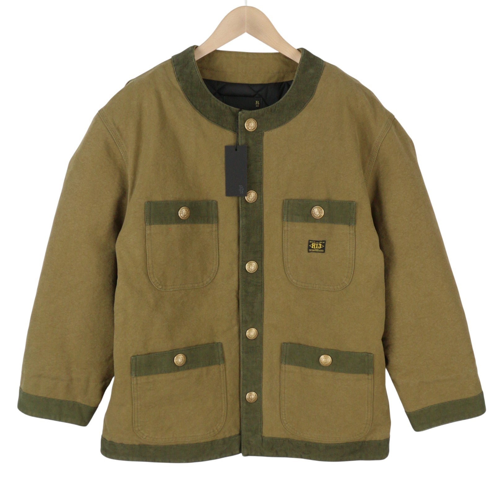 R13 virvelėmis apipjaustyta moteriška striukė su apvadais S dydžio, tamsiai rudos spalvos, drobė, didelė FW25 RRP1699 