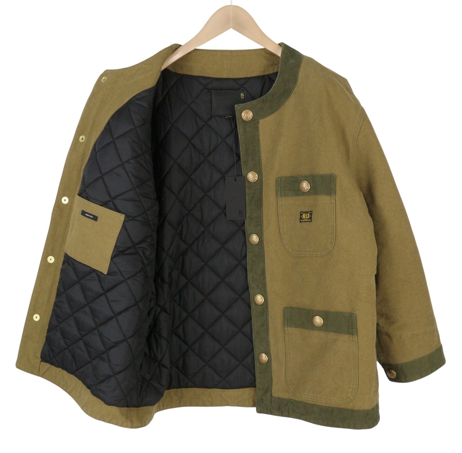 R13 virvelėmis apipjaustyta moteriška striukė su apvadais S dydžio, tamsiai rudos spalvos, drobė, didelė FW25 RRP1699 