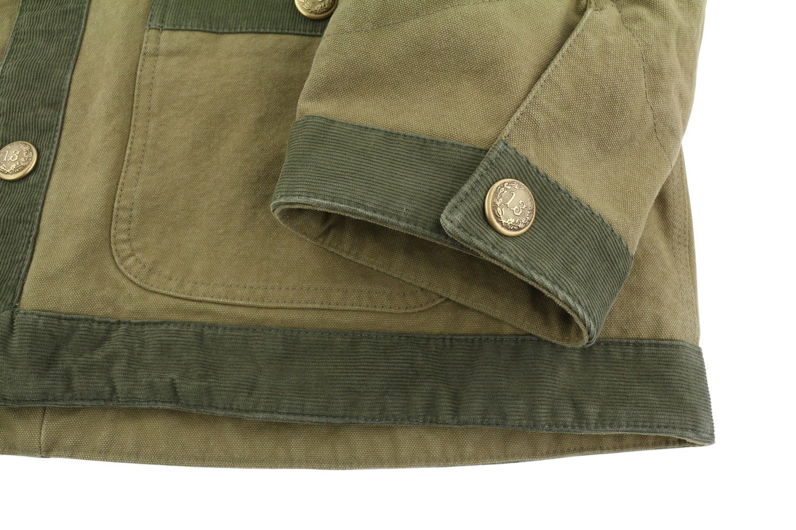 R13 virvelėmis apipjaustyta moteriška striukė su apvadais S dydžio, tamsiai rudos spalvos, drobė, didelė FW25 RRP1699 