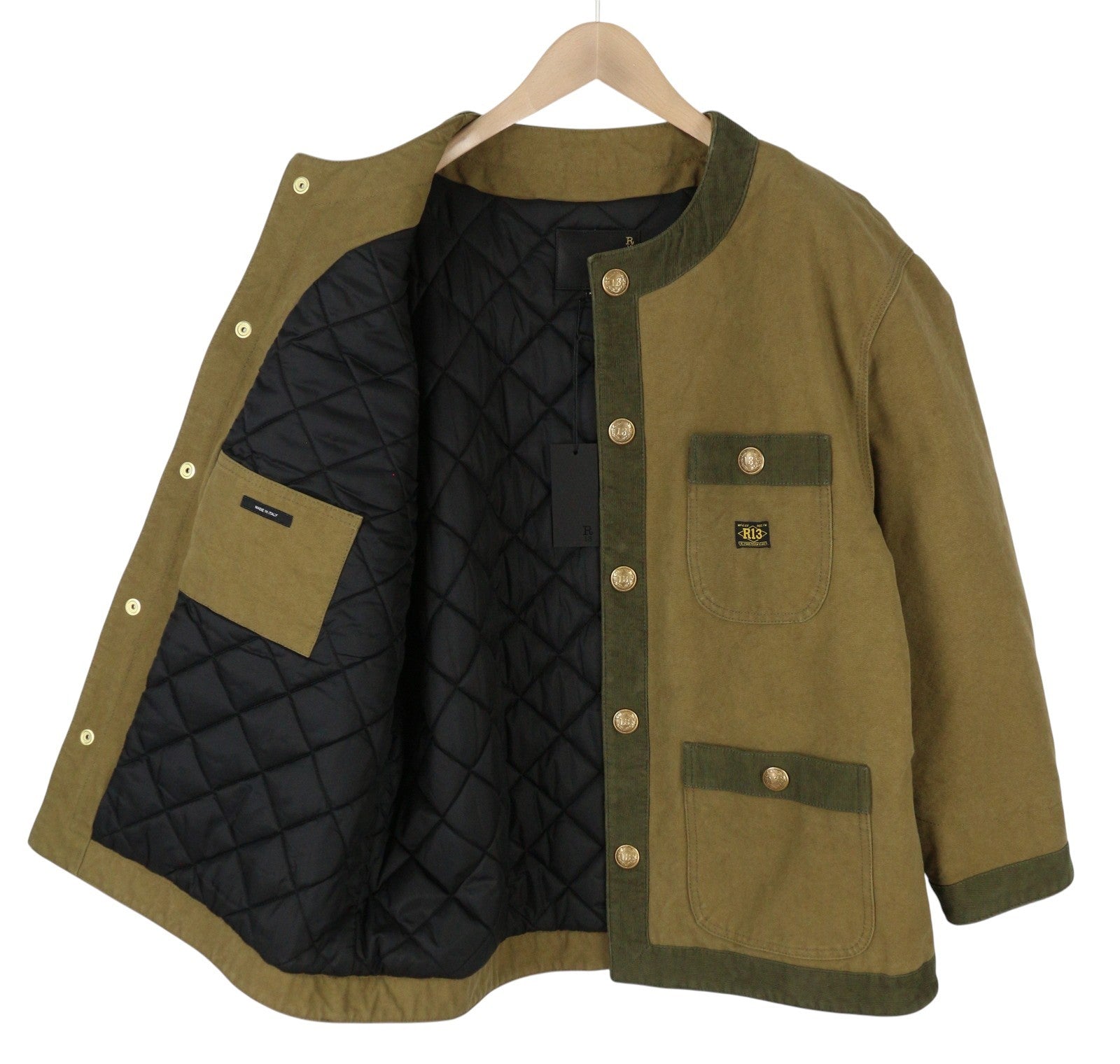 R13 virvelėmis apipjaustyta moteriška striukė su XS dydžio tamsiai ruda drobė, didelė FW25 RRP1699 