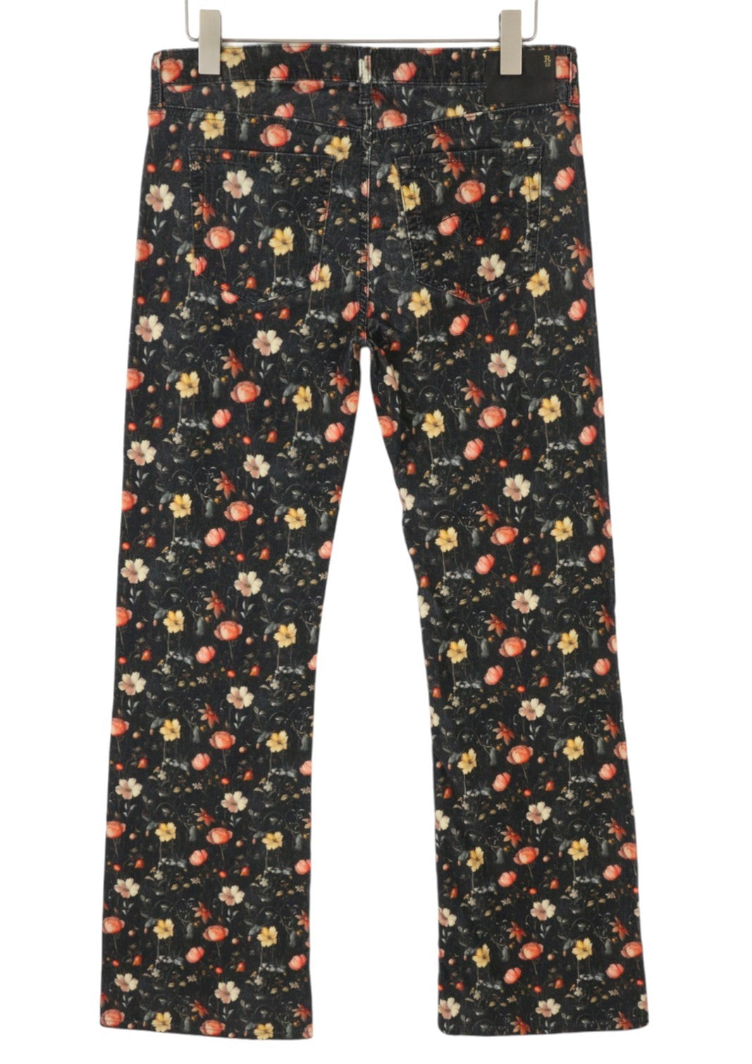 R13 berniukiški platėjantys moteriški džinsai, 30 Lunar Petal aksominiai, gėlių rašto, FW25, RRP799 