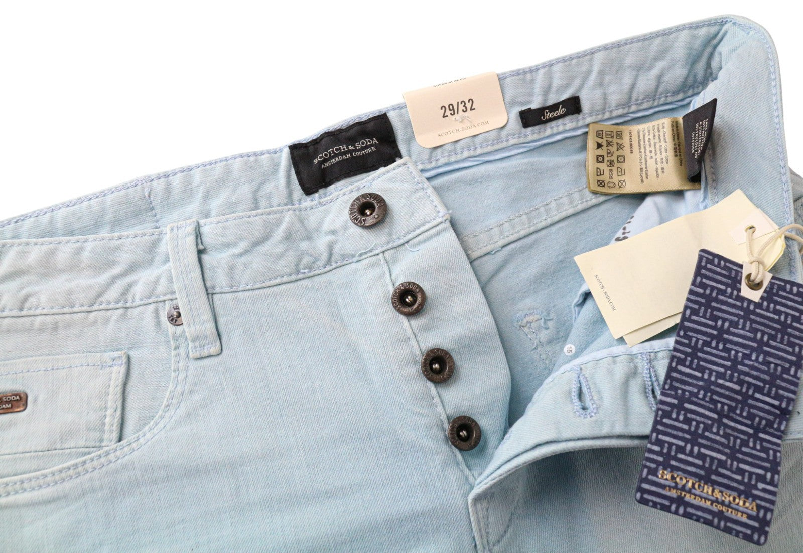 SCOTCH &amp; SODA Steele vyriškos mėlynos tamprios medvilninės plonos kelnės W29/L32 laisvalaikiui 
