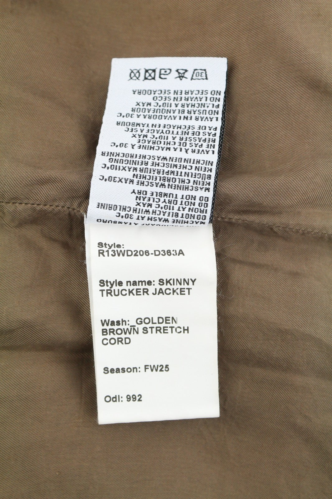 R13 Aptempta moteriška sunkvežimio striukė S su aukso rudos spalvos tampria virvele su sagomis FW25 RRP1199