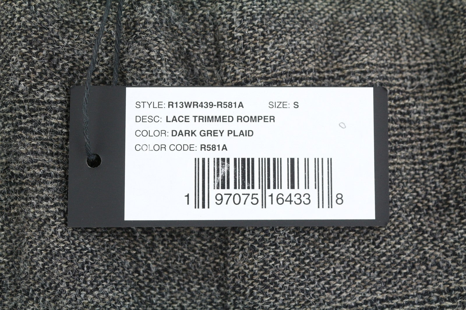 R13 moteriškas romperis su nėriniais ir rankovėmis S dydžio, tamsiai pilkas, languotas, vilnonis PF25, RRP1075 