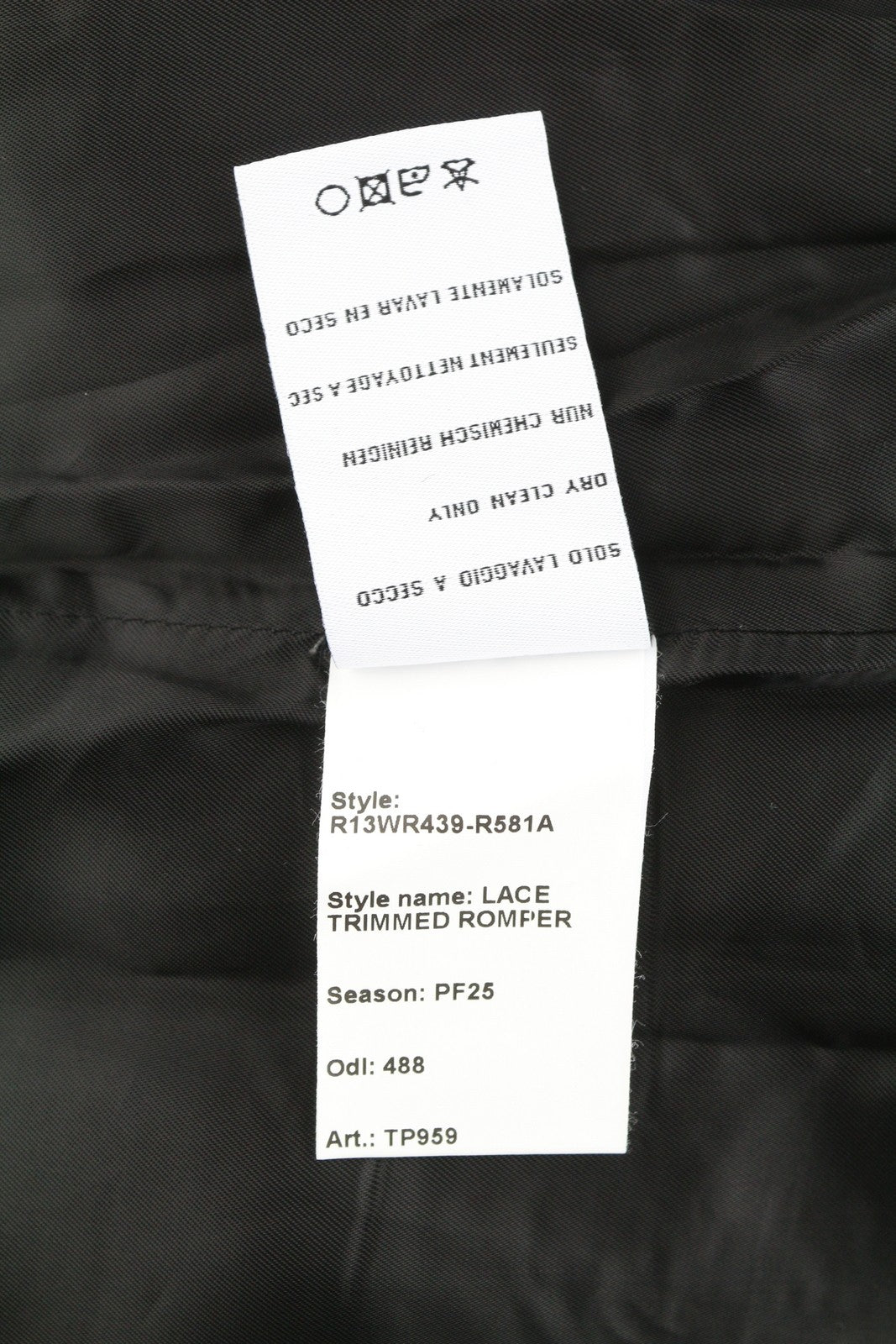 R13 moteriškas romperis su nėriniais ir rankovėmis S dydžio, tamsiai pilkas, languotas, vilnonis PF25, RRP1075 