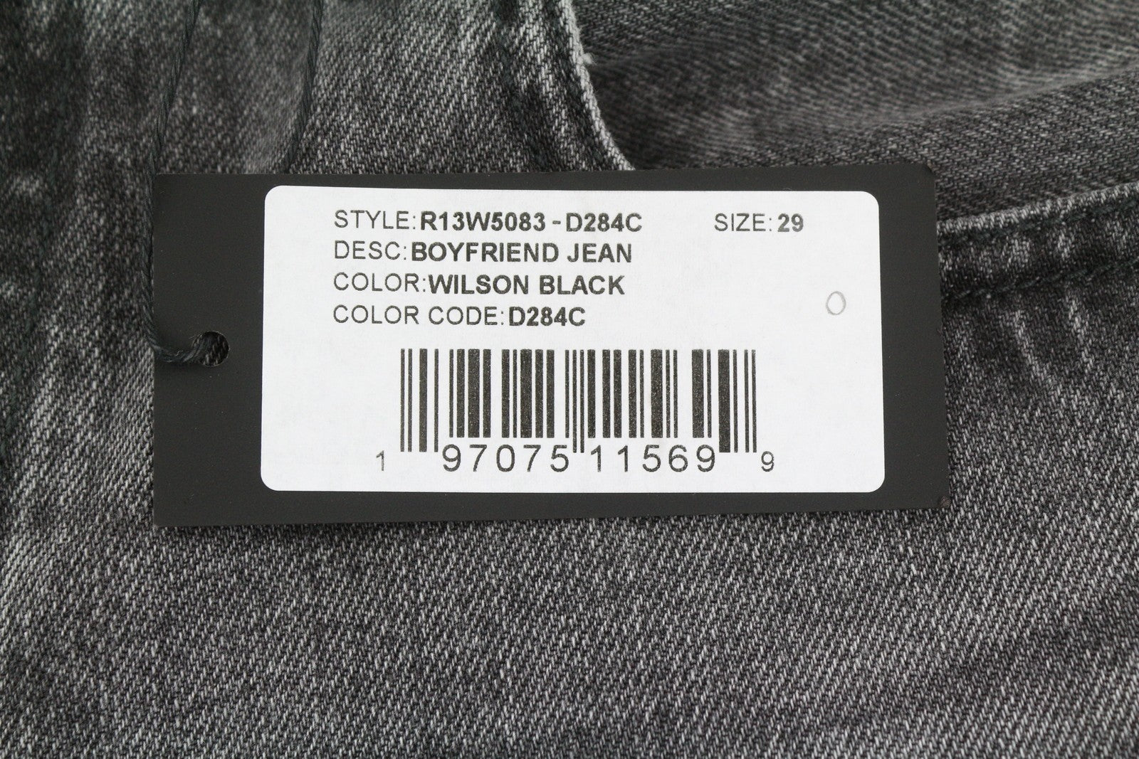 R13 Boyfriend moteriški džinsai 29 Wilson juodi ūsai su išblukusiais trumpais tiesiais PS25