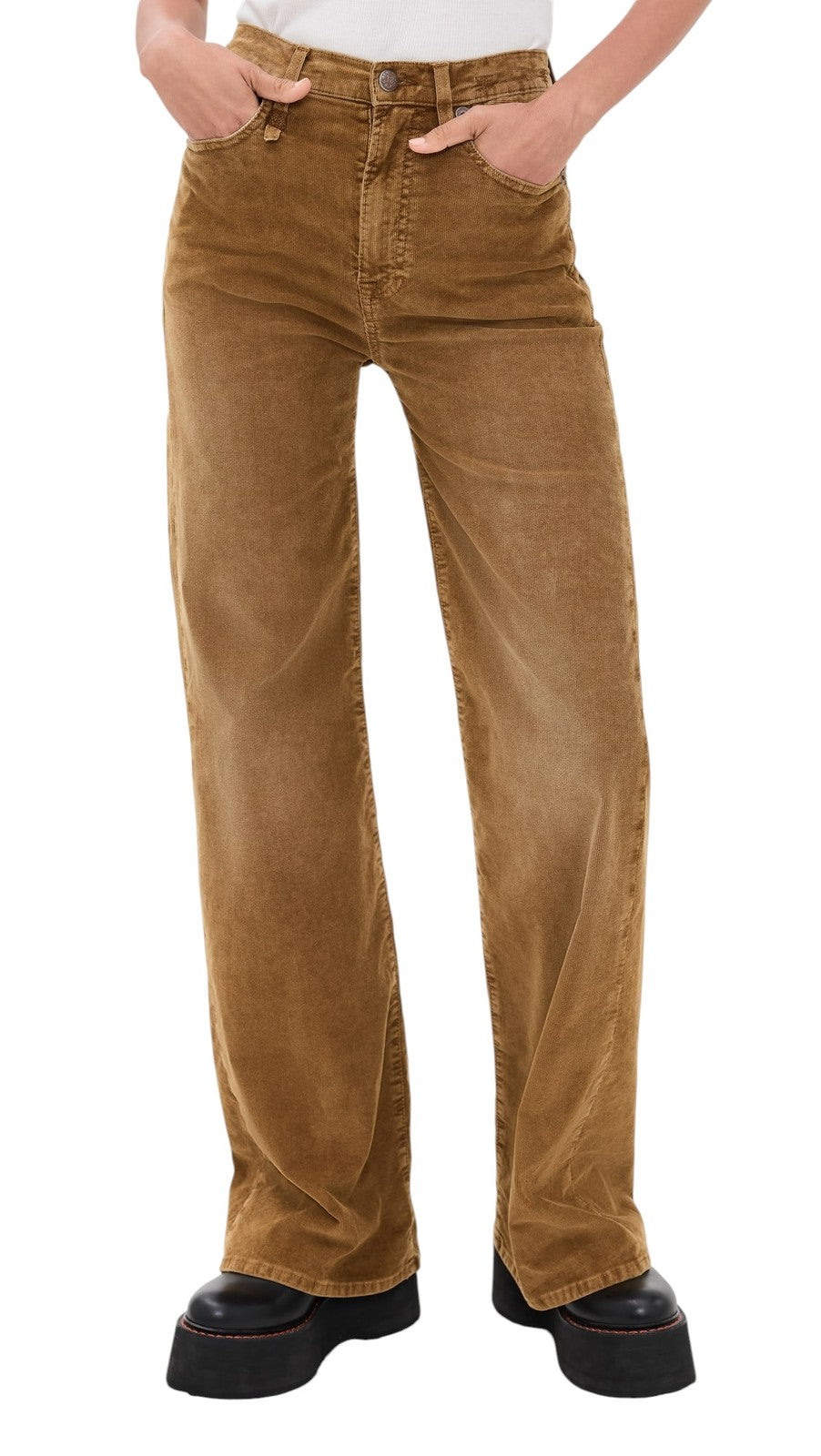 R13 Charlotte moteriškos kelnės 24 aukso rudos spalvos su tampriu virvele ir platėjančiomis FW25 RRP599 