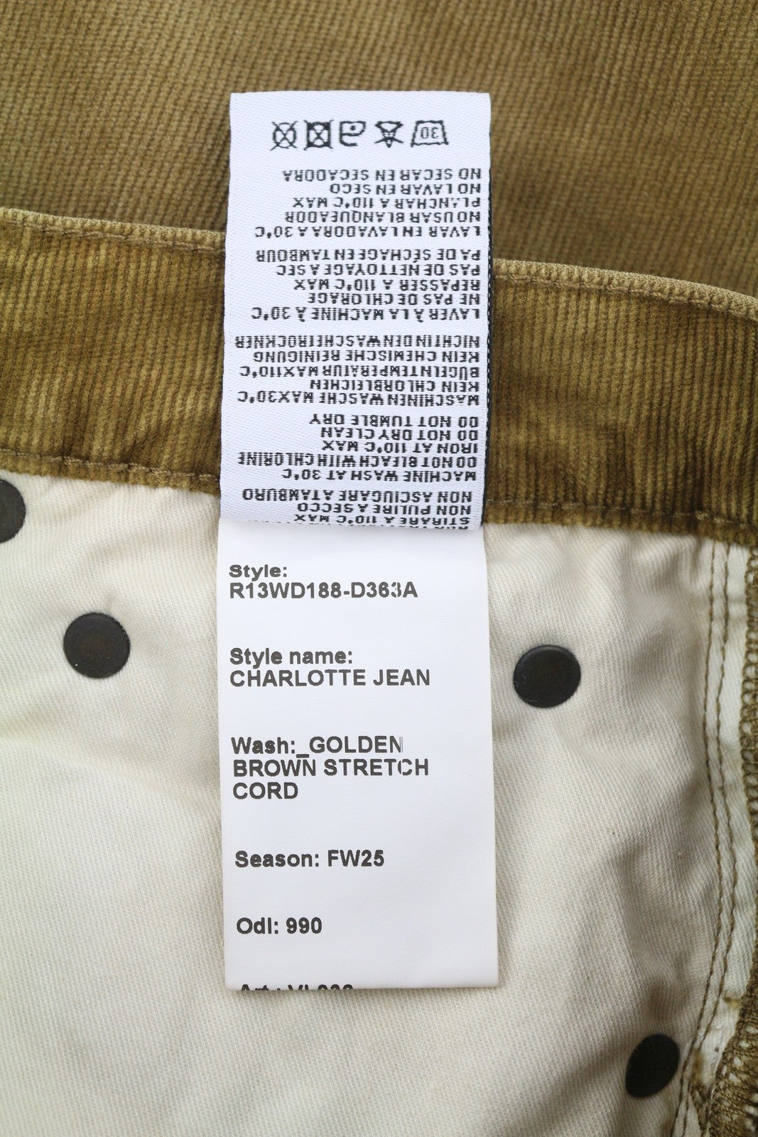 R13 Charlotte moteriškos kelnės 24 aukso rudos spalvos su tampriu virvele ir platėjančiomis FW25 RRP599 