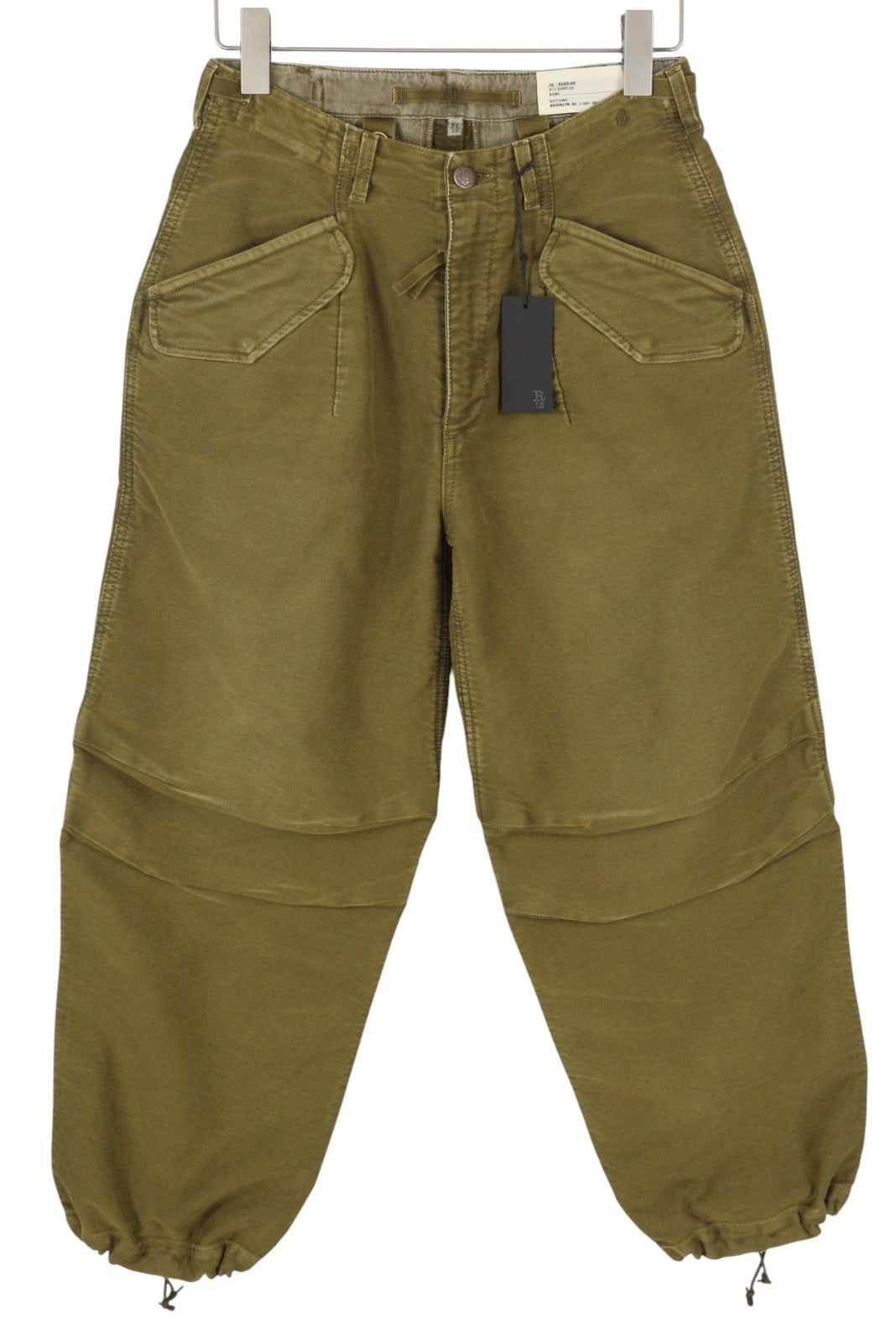 R13 moteriškos kelnės iki kulkšnies, 26, alyvuogių spalvos, dažytos drabužių logotipu, FW25, RRP1199 