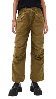 R13 kulkšnies karinės moteriškos kelnės, 30 alyvuogių spalvos, dažytos drabužių spalva, krovininės, su užtrauktuku, FW25, RRP1199 