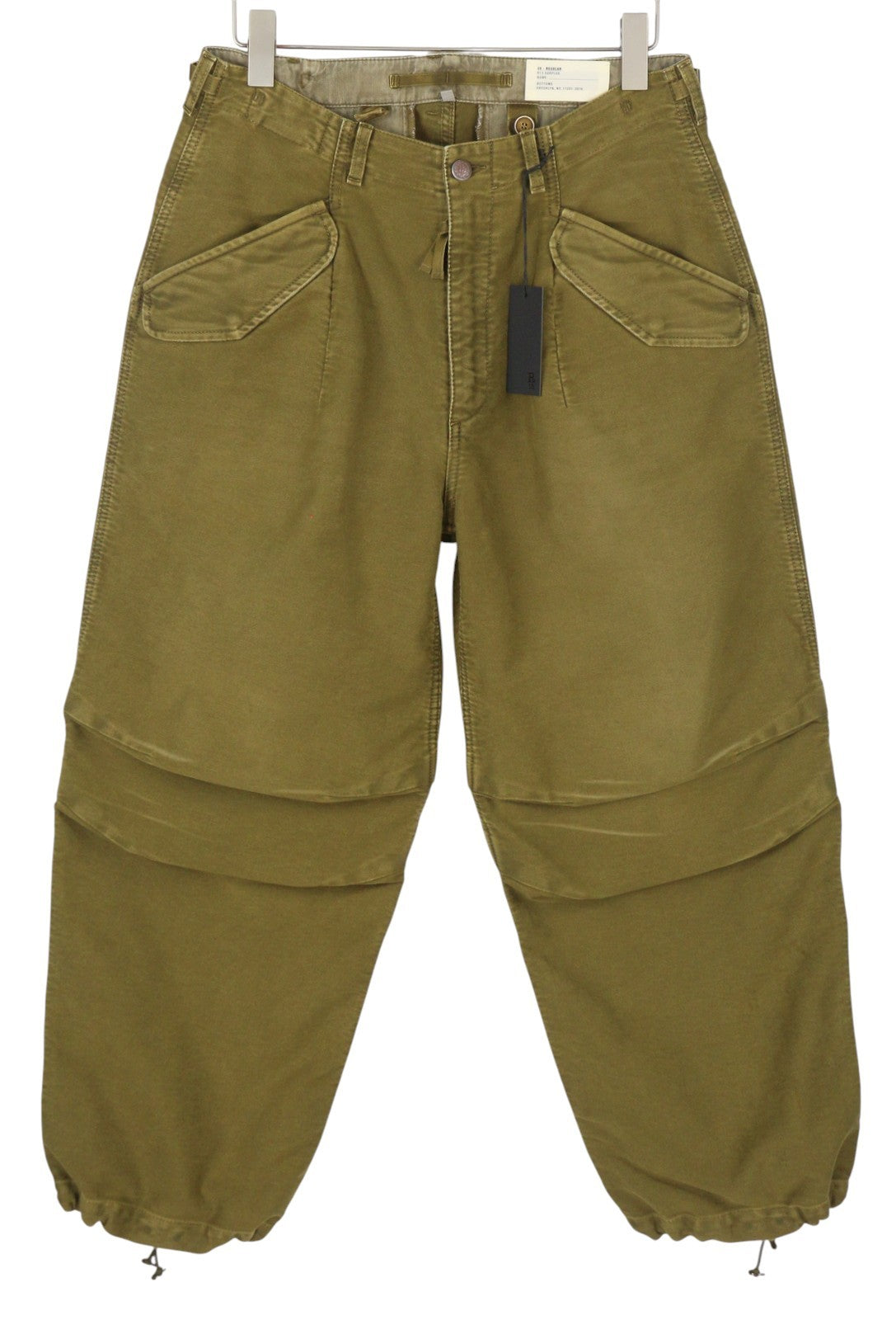 R13 kulkšnies karinės moteriškos kelnės, 30 alyvuogių spalvos, dažytos drabužių spalva, krovininės, su užtrauktuku, FW25, RRP1199 