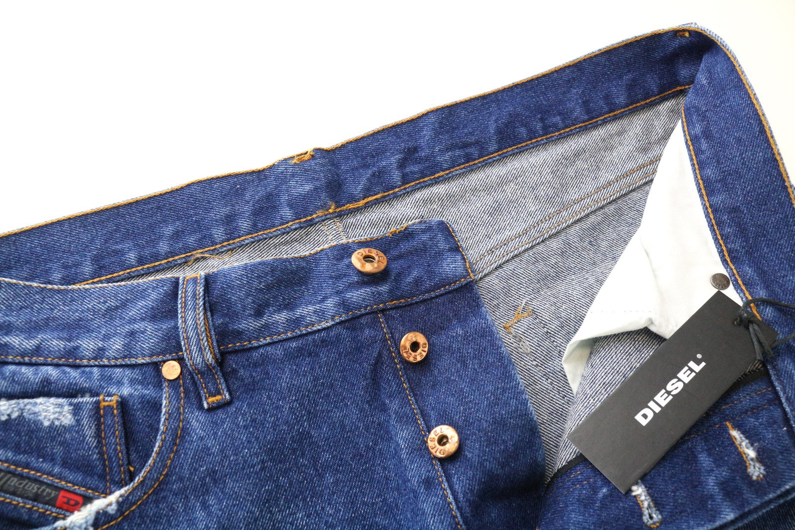 DIESEL Mharky 0078S Men's W34 Slim Blue Washed Button Fly Cotton Casual Jeans