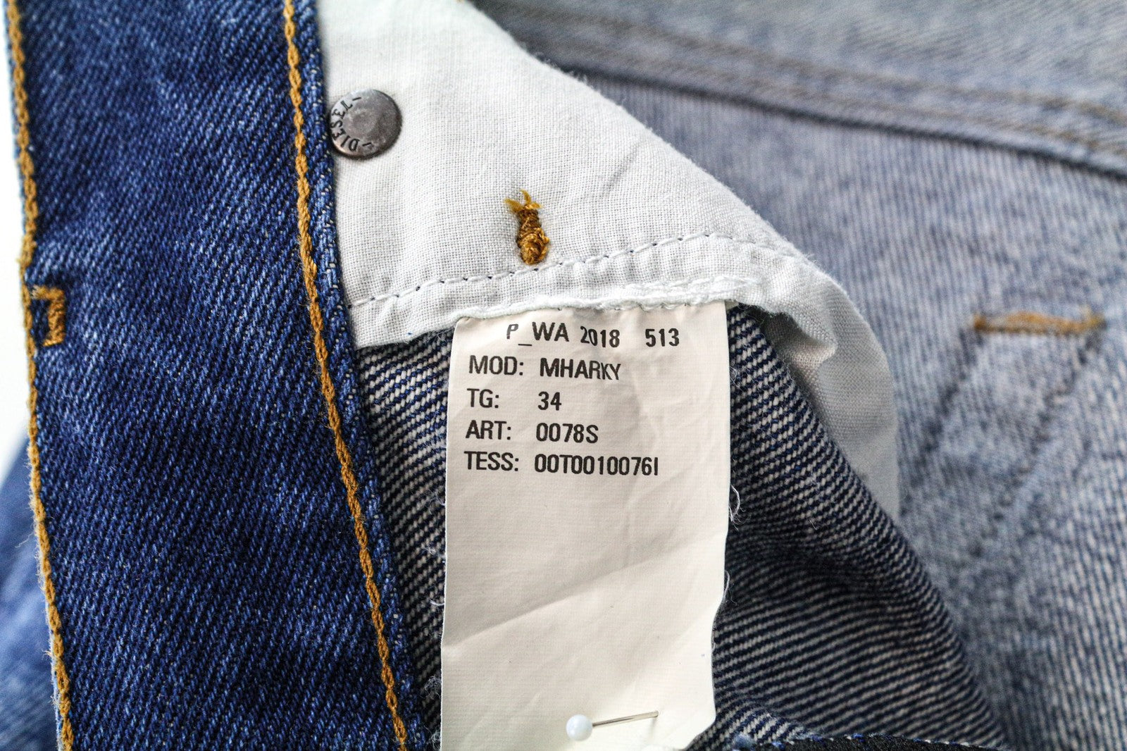 DIESEL Mharky 0078S Men's W34 Slim Blue Washed Button Fly Cotton Casual Jeans