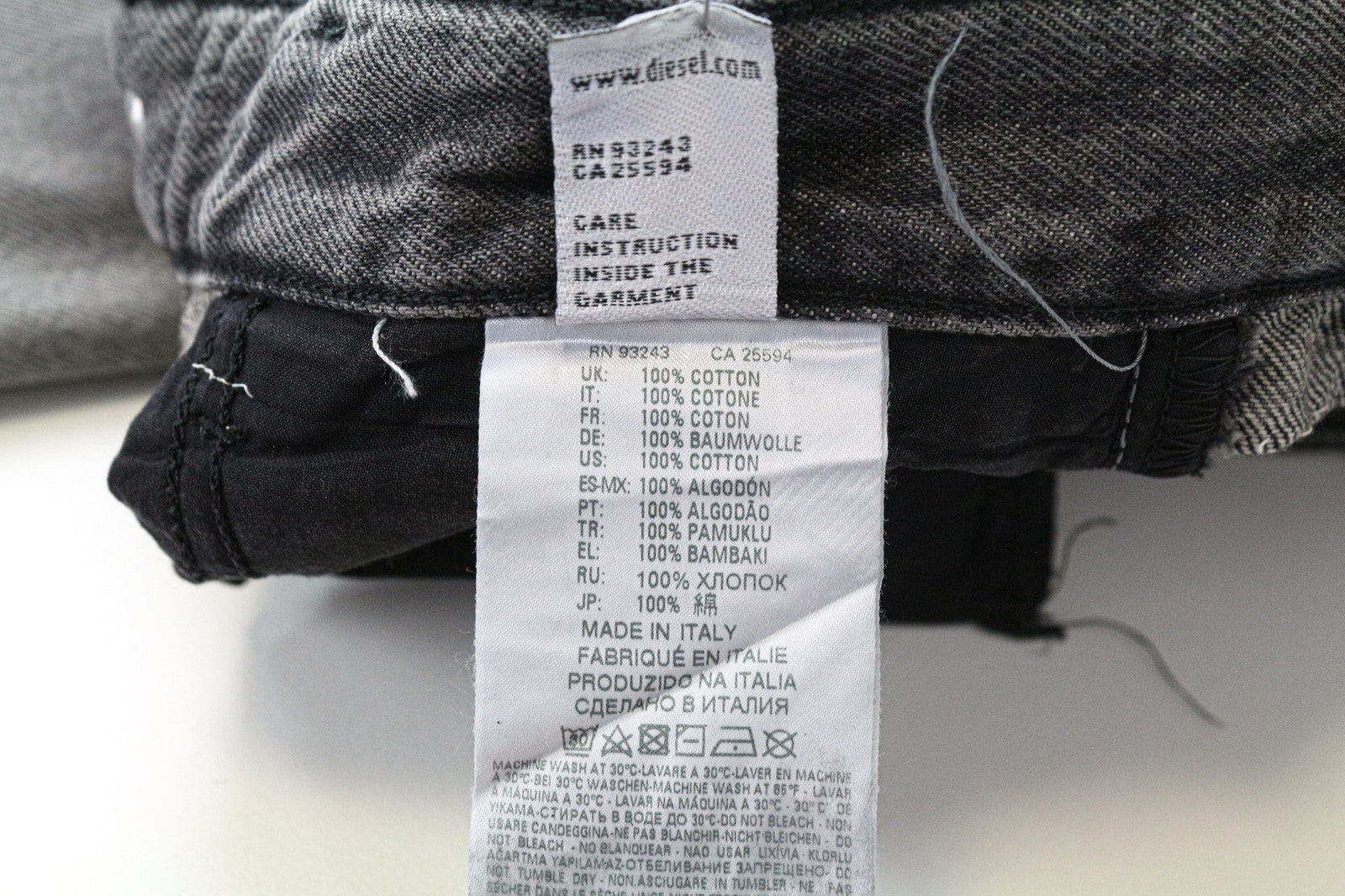 DIESEL D-5W002 089AU Women's W26/L32 Grey Pure Cotton Washed Straight Jeans