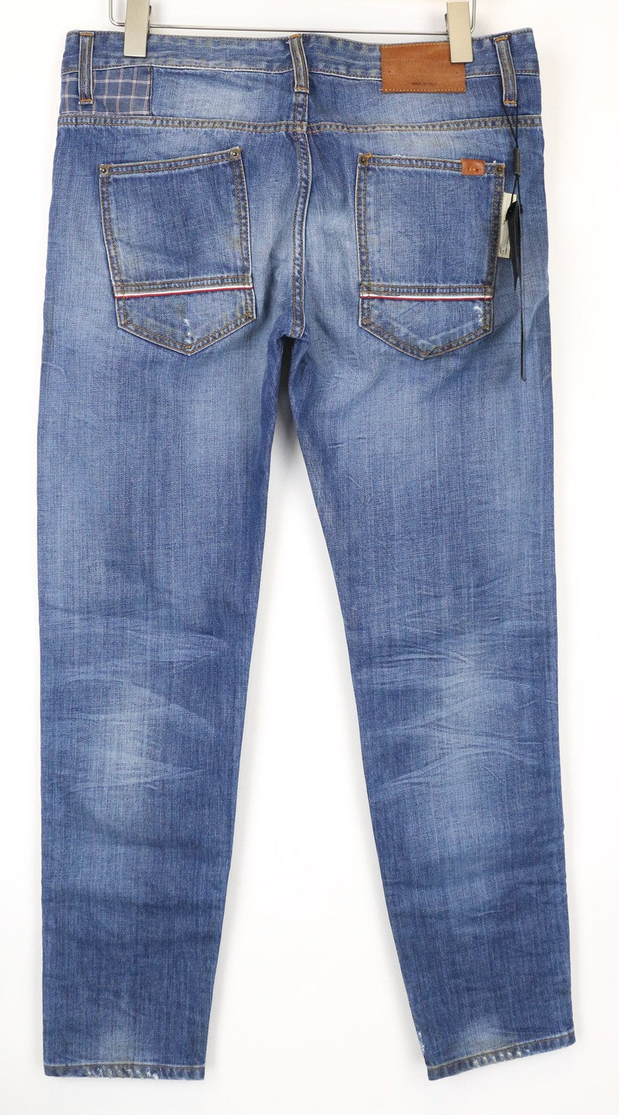 TAKESHY KUROSAWA vyriški W34 Slim Fit mėlyni grynos medvilnės džinsai su sendinto audinio efektu 