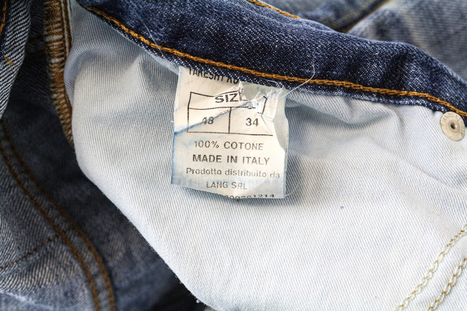 TAKESHY KUROSAWA vyriški W34 Slim Fit mėlyni grynos medvilnės džinsai su sendinto audinio efektu 