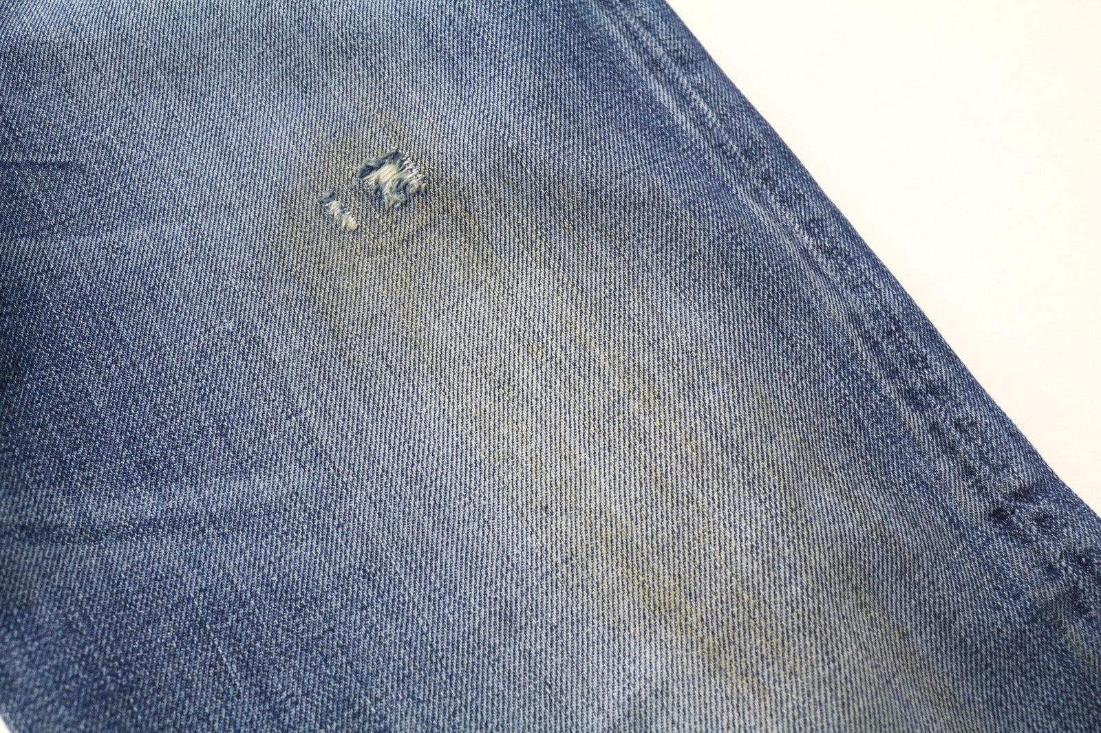 TAKESHY KUROSAWA vyriški W34 Slim Fit mėlyni grynos medvilnės džinsai su sendinto audinio efektu 