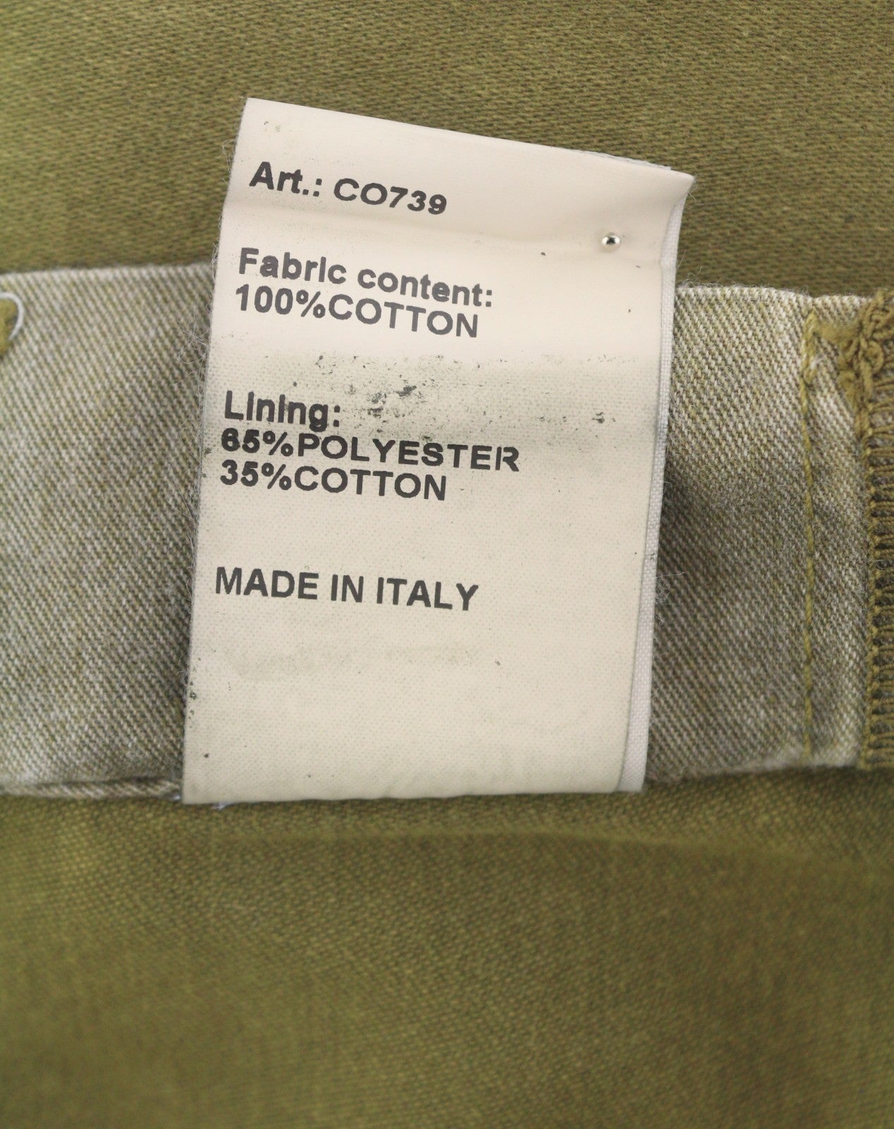 R13 kulkšnies karinės moteriškos kelnės 27 alyvuogių spalvos dažyta moleskine FW25 RRP1199 