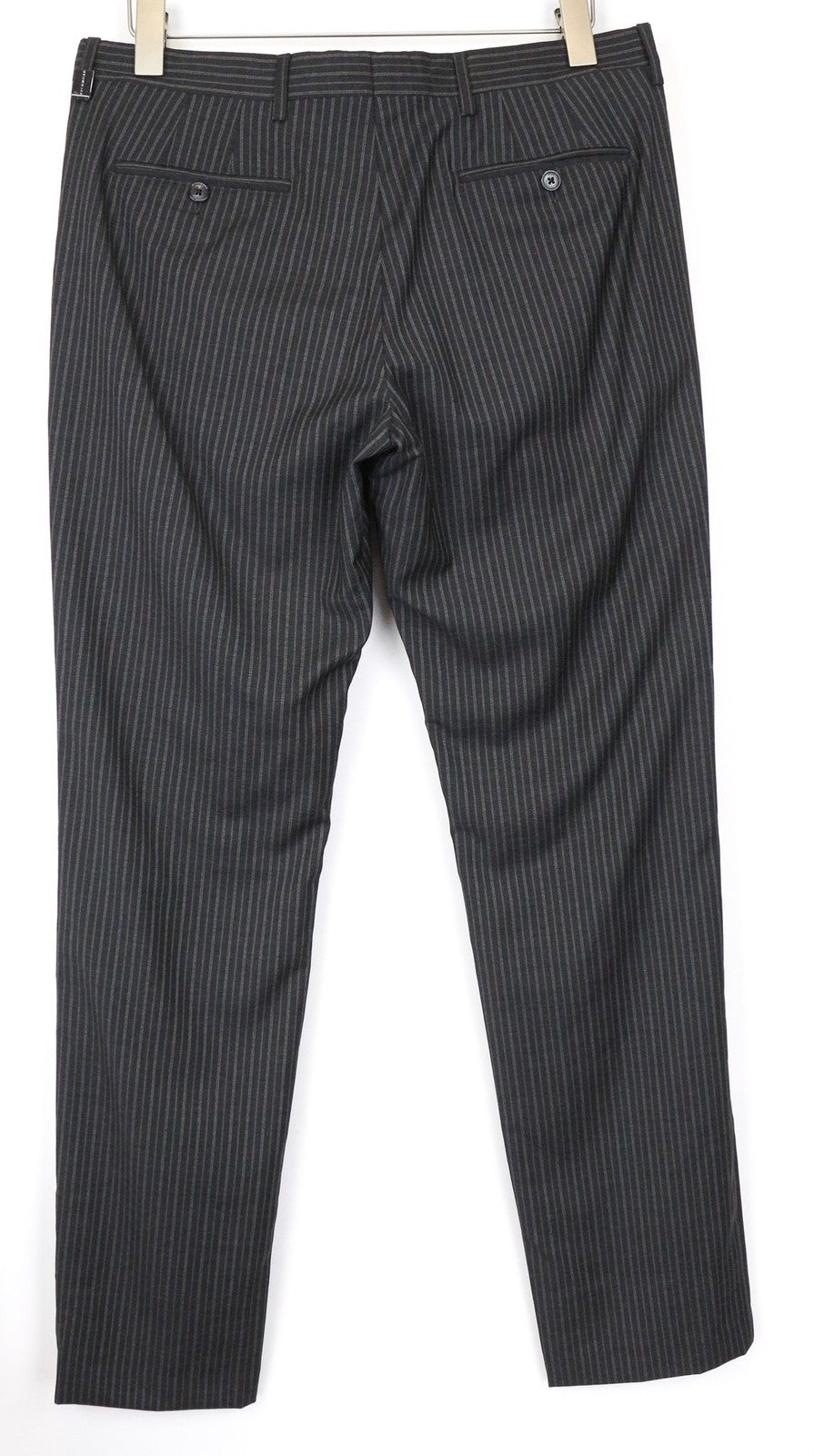 RICHMOND vyriškos kelnės 48 Tamsiai pilkos grynos vilnos dryžuotas raštas pasiūtos kelnės 