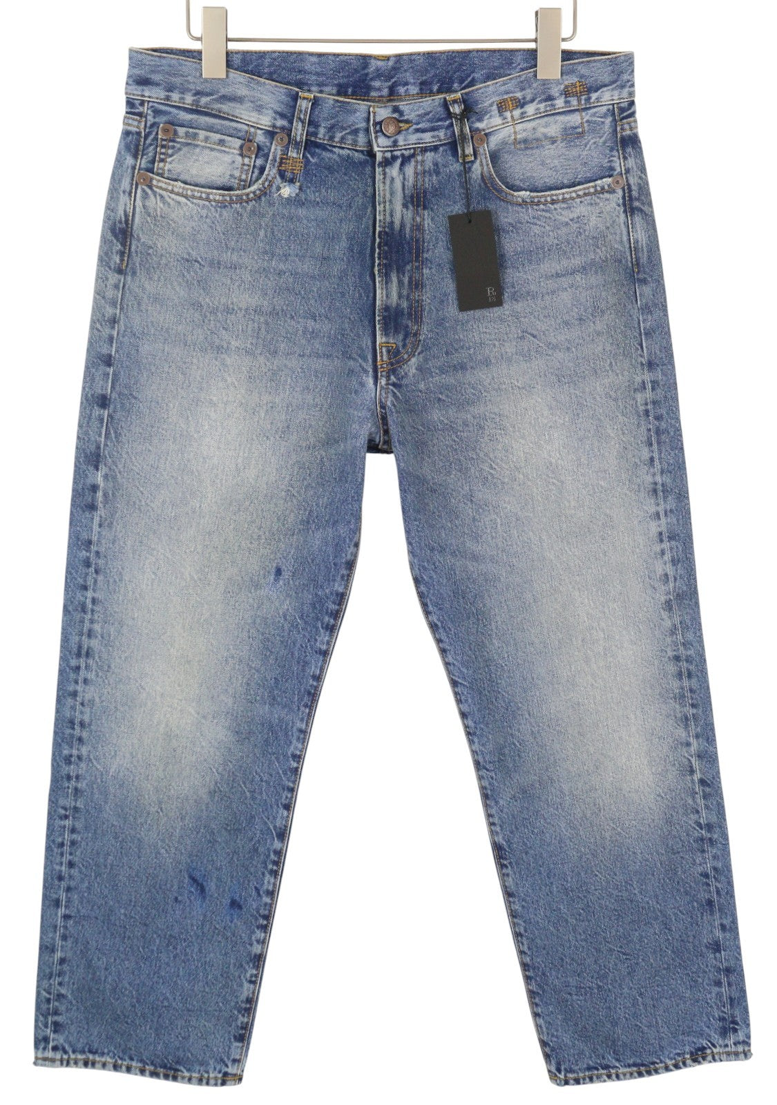 R13 Boyfriend moteriški džinsai, 30, Jasper, tiesus kirpimas, ūsai, išblukę iki kulkšnies, mėlyni, PF25 