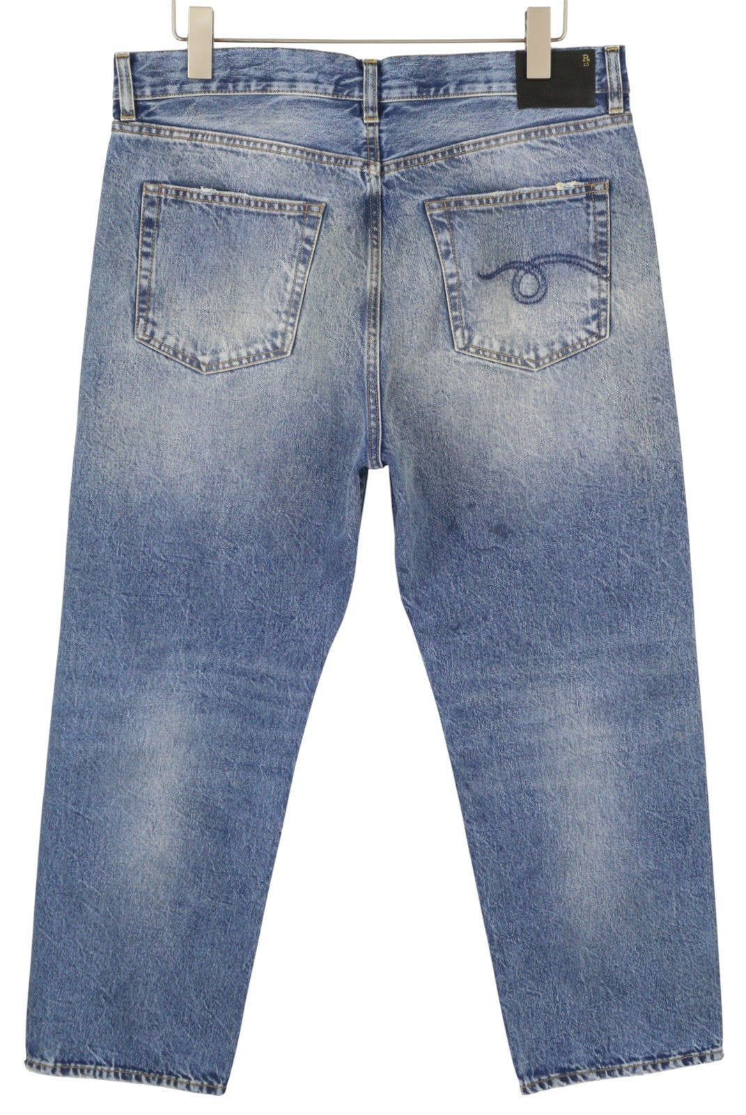 R13 Boyfriend moteriški džinsai, 30, Jasper, tiesus kirpimas, ūsai, išblukę iki kulkšnies, mėlyni, PF25 