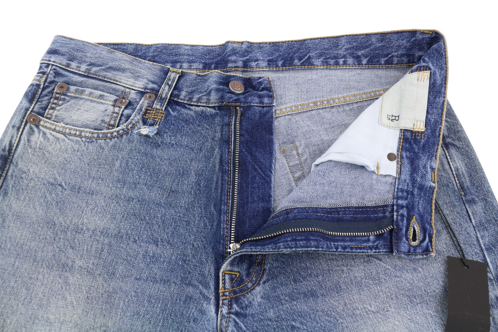 R13 Boyfriend moteriški džinsai, 30, Jasper, tiesus kirpimas, ūsai, išblukę iki kulkšnies, mėlyni, PF25 