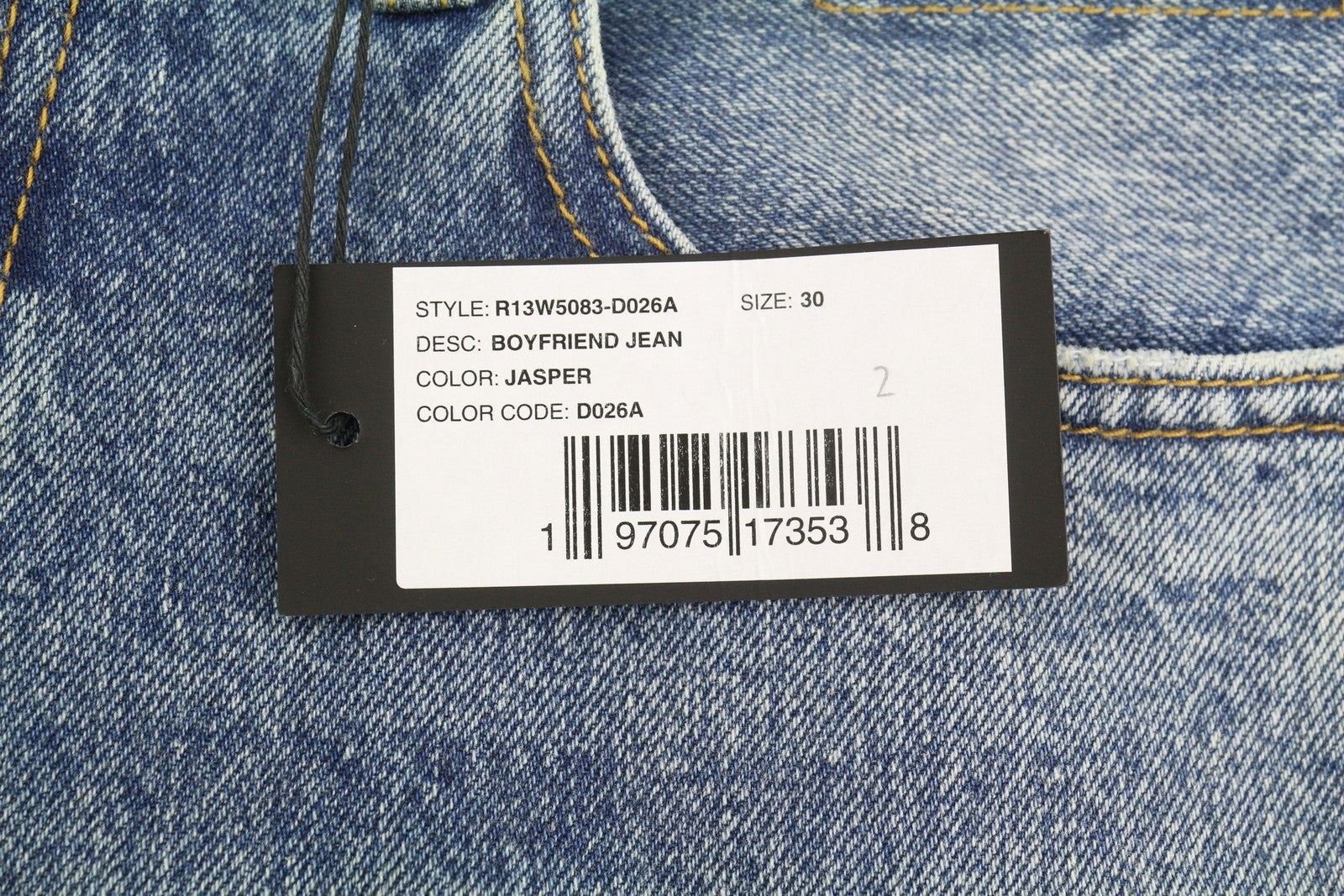 R13 Boyfriend moteriški džinsai, 30, Jasper, tiesus kirpimas, ūsai, išblukę iki kulkšnies, mėlyni, PF25 