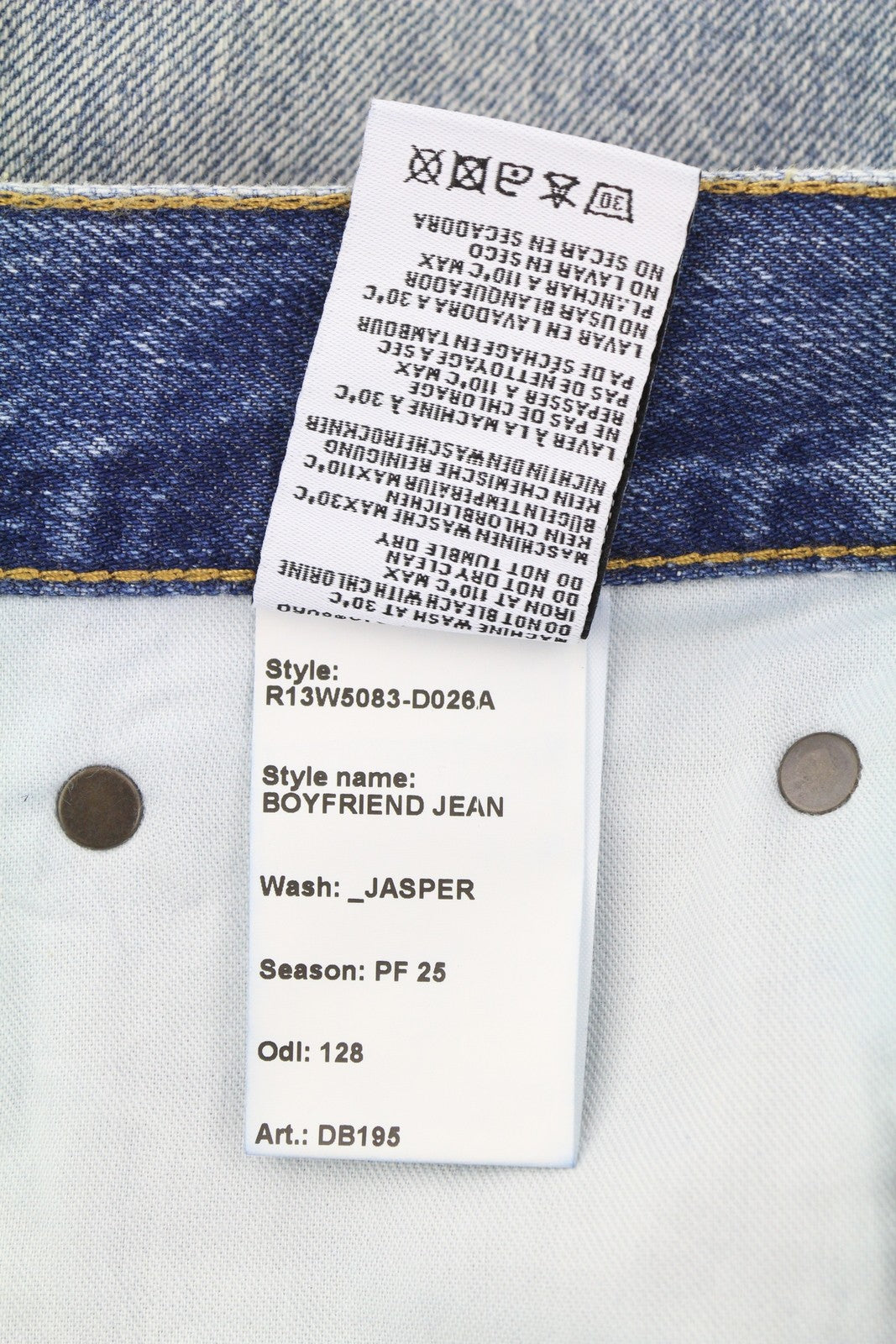 R13 Boyfriend moteriški džinsai, 30, Jasper, tiesus kirpimas, ūsai, išblukę iki kulkšnies, mėlyni, PF25 