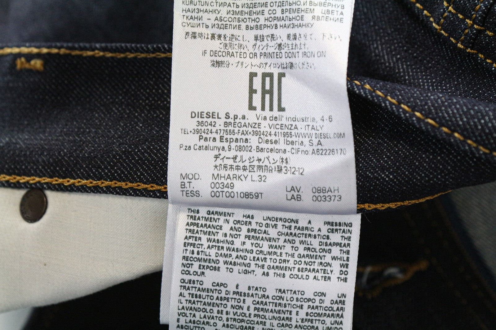 DIESEL Mharky 088AH Men's W32/L32 Dark Blue Pure Cotton Slim Jeans Everyday