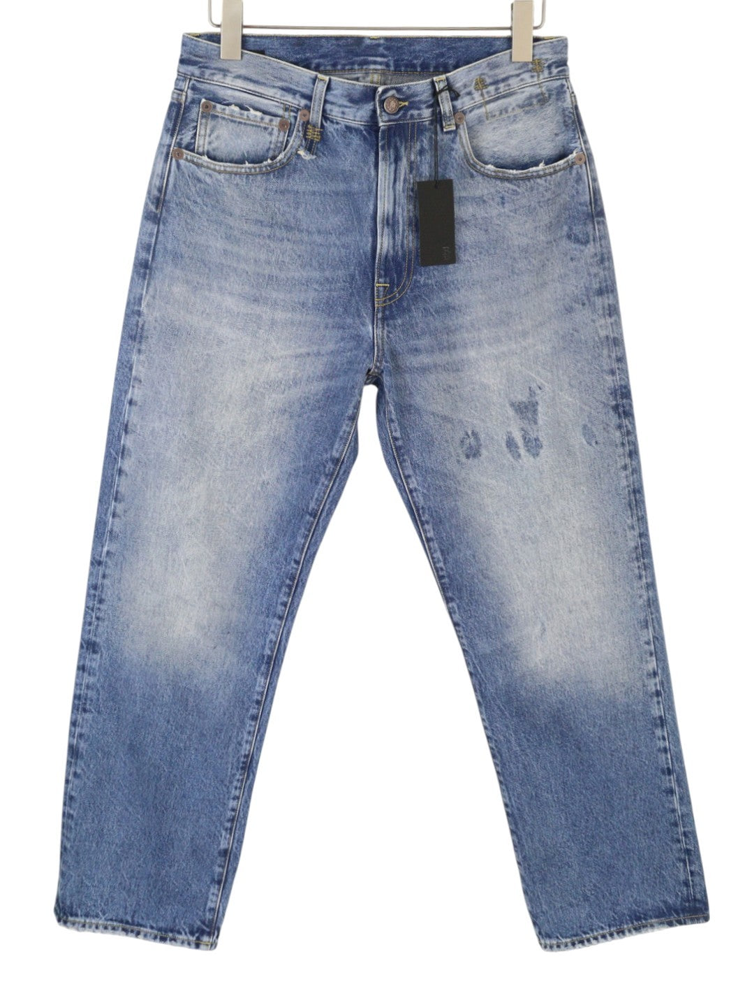 R13 Cuffed X-BF moteriški džinsai su rankogaliais 27 Jasper Straight ūsai išblukusi mėlyna spalva iki kulkšnies PF25