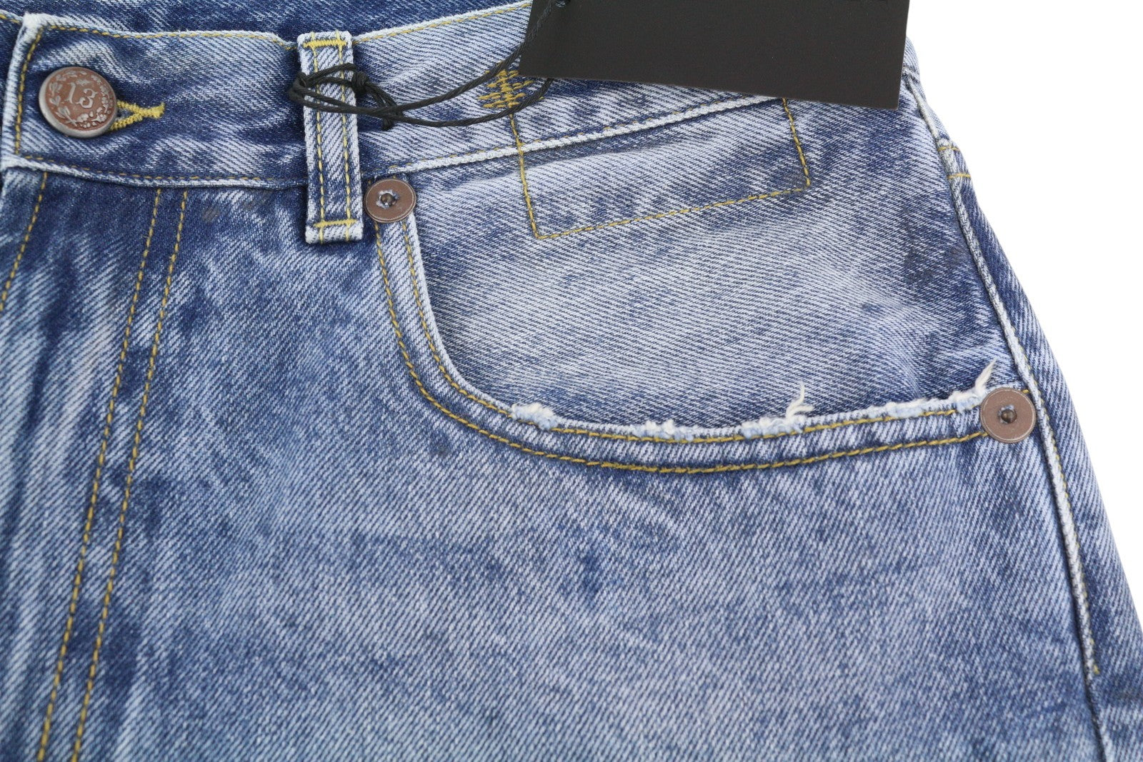 R13 Cuffed X-BF moteriški džinsai su rankogaliais 27 Jasper Straight ūsai išblukusi mėlyna spalva iki kulkšnies PF25