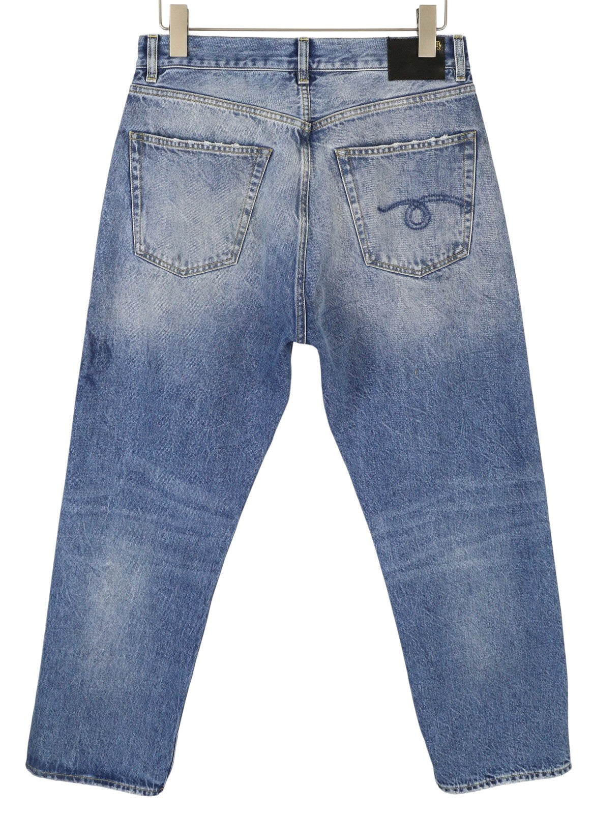 R13 Cuffed X-BF moteriški džinsai su rankogaliais 27 Jasper Straight ūsai išblukusi mėlyna spalva iki kulkšnies PF25