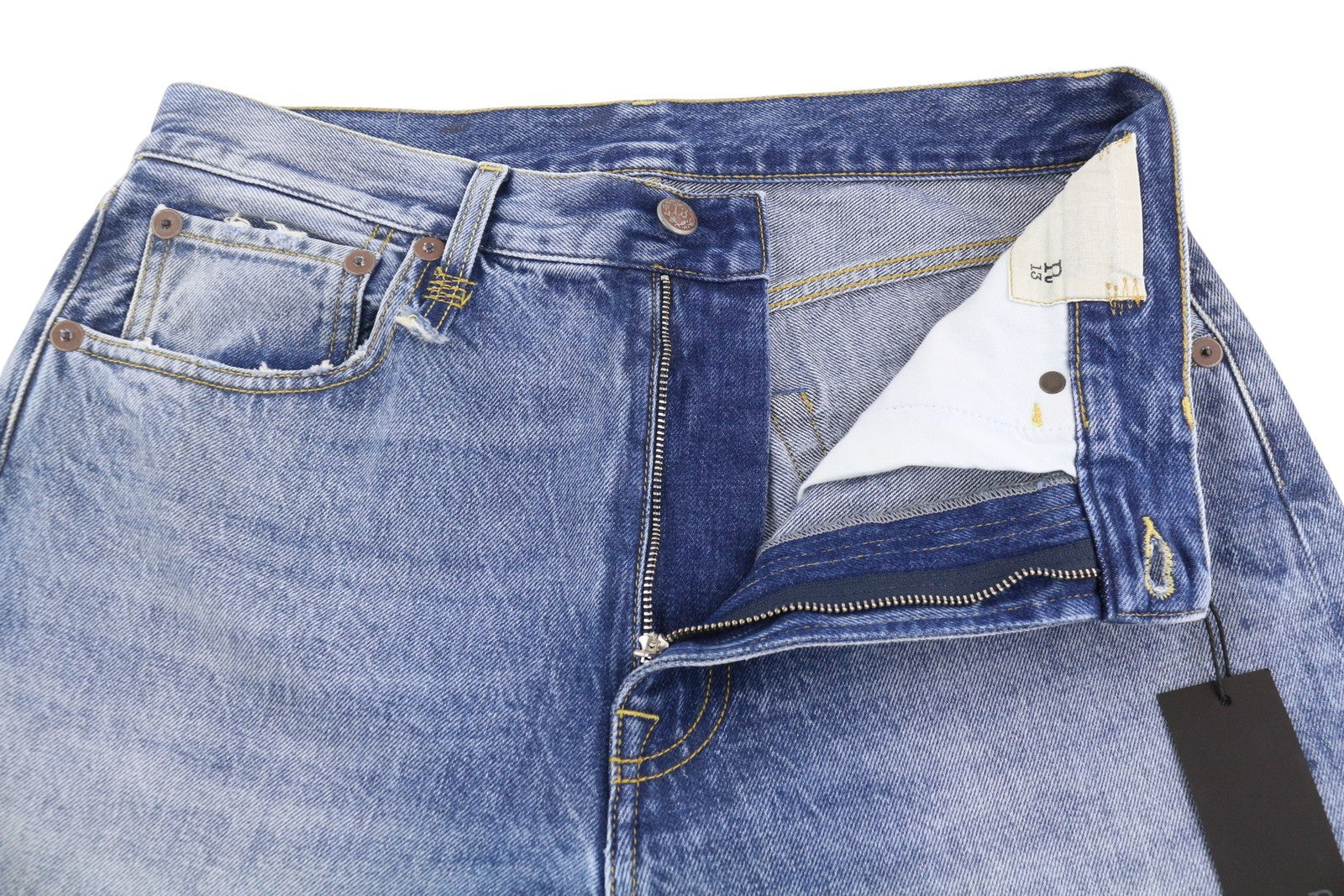 R13 Cuffed X-BF moteriški džinsai su rankogaliais 27 Jasper Straight ūsai išblukusi mėlyna spalva iki kulkšnies PF25