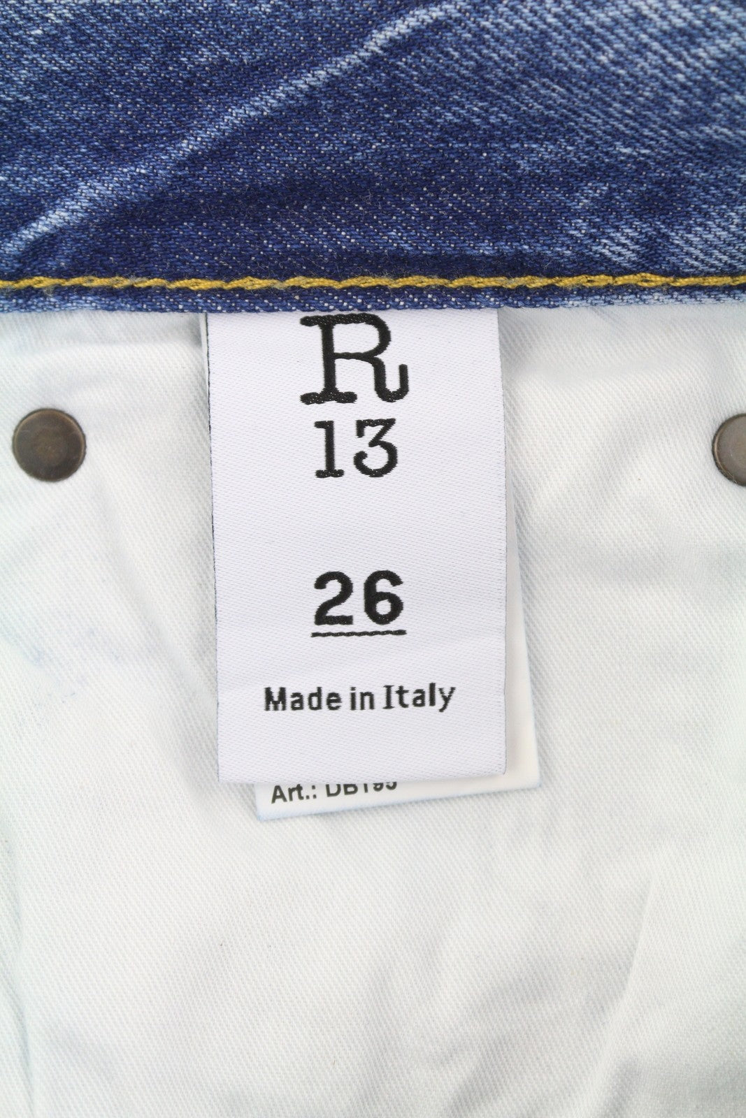 R13 Cuffed X-BF moteriški džinsai su rankogaliais 26 Jasper Straight Distress ūsai išblukusi mėlyna FW25 