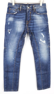 TAKESHY KUROSAWA Men's W30 Slim Blue Pure Cotton Washed Distressed Jeans Worn