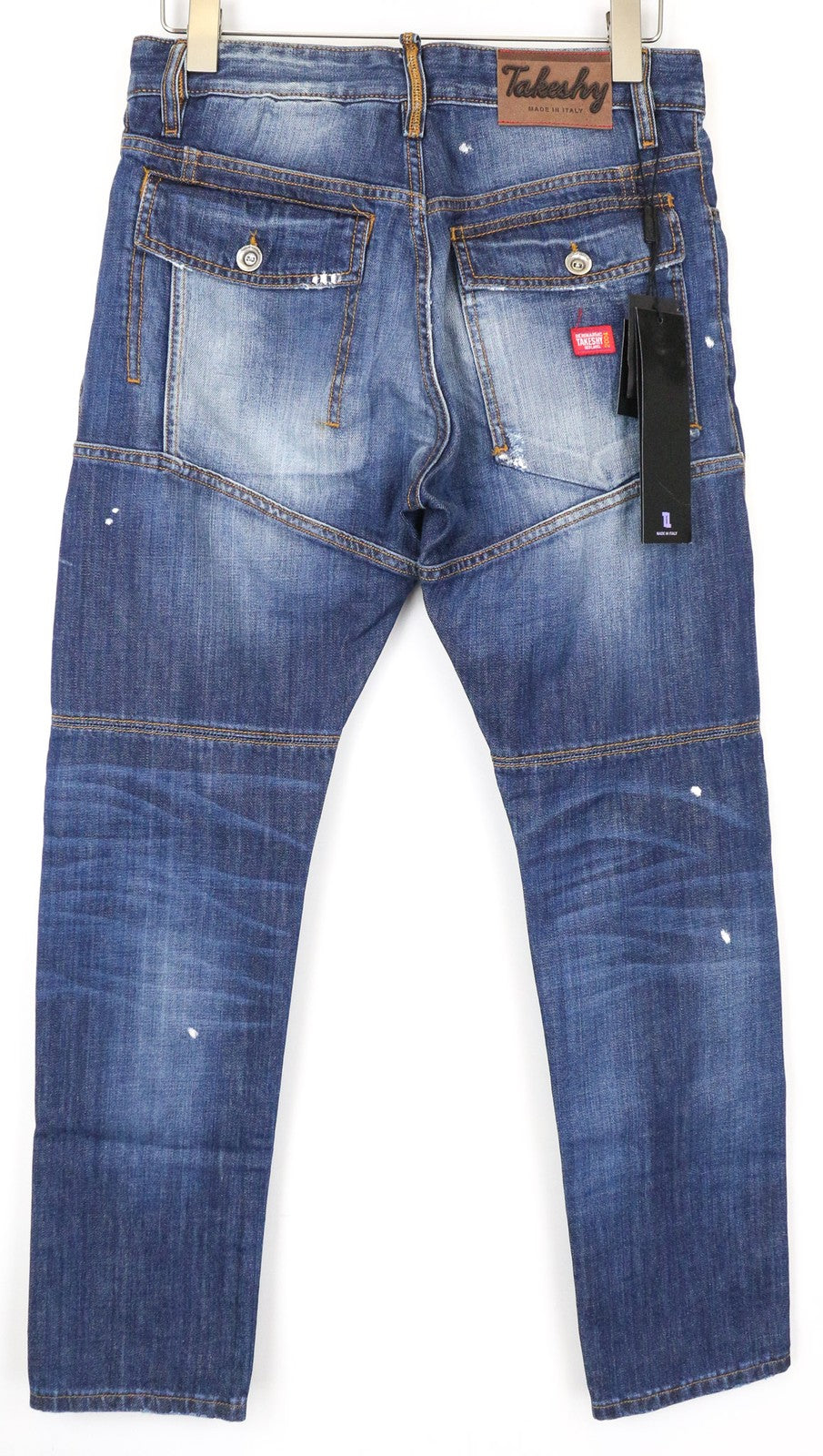 TAKESHY KUROSAWA Men's W30 Slim Blue Pure Cotton Washed Distressed Jeans Worn