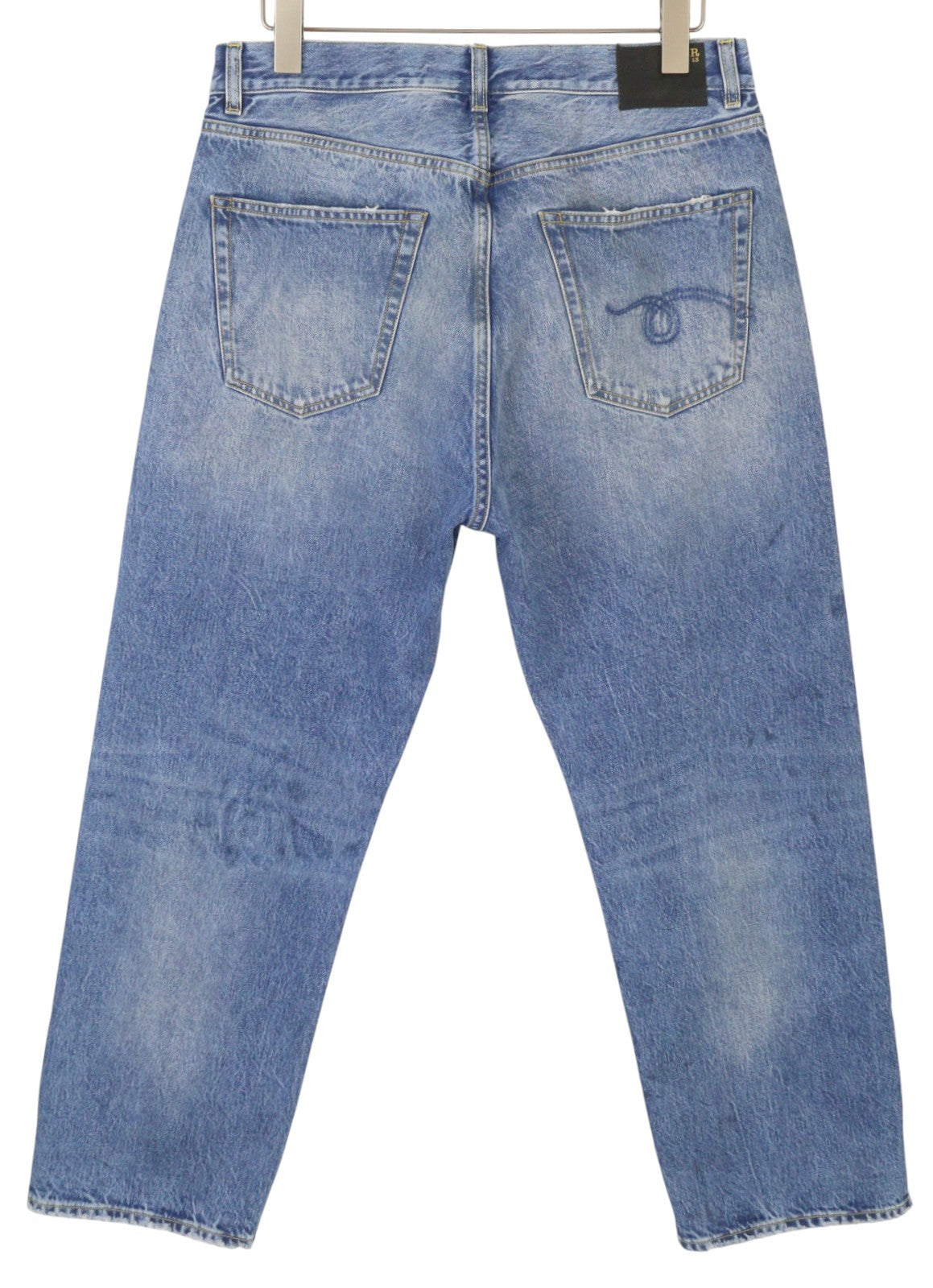 R13 Cuffed X-BF Women Jeans 29 Jasper Straight Whiskers Faded Blue Zip PF25
