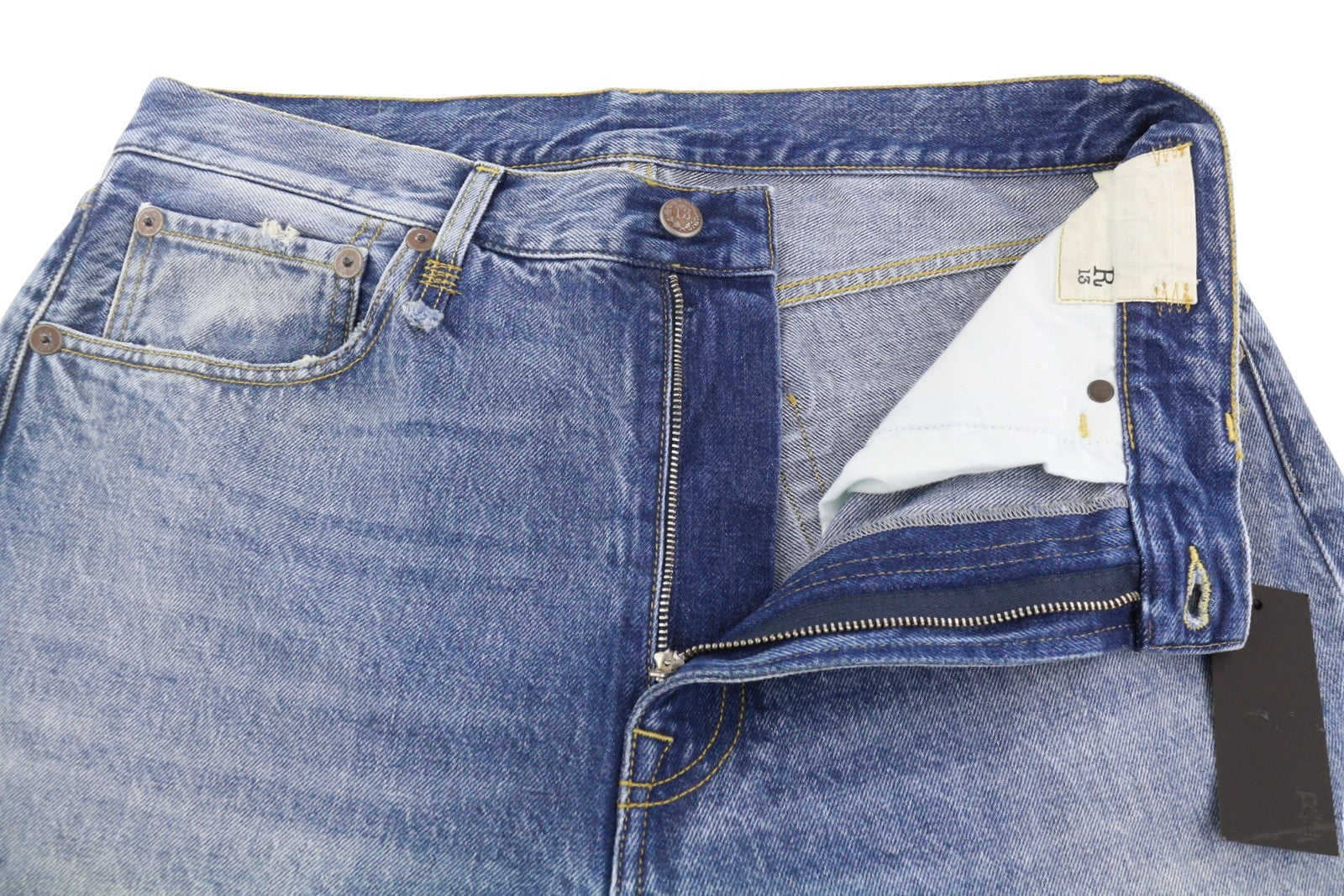 R13 Cuffed X-BF Women Jeans 29 Jasper Straight Whiskers Faded Blue Zip PF25