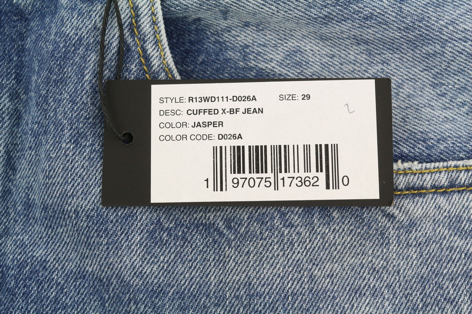 R13 Cuffed X-BF Women Jeans 29 Jasper Straight Whiskers Faded Blue Zip PF25