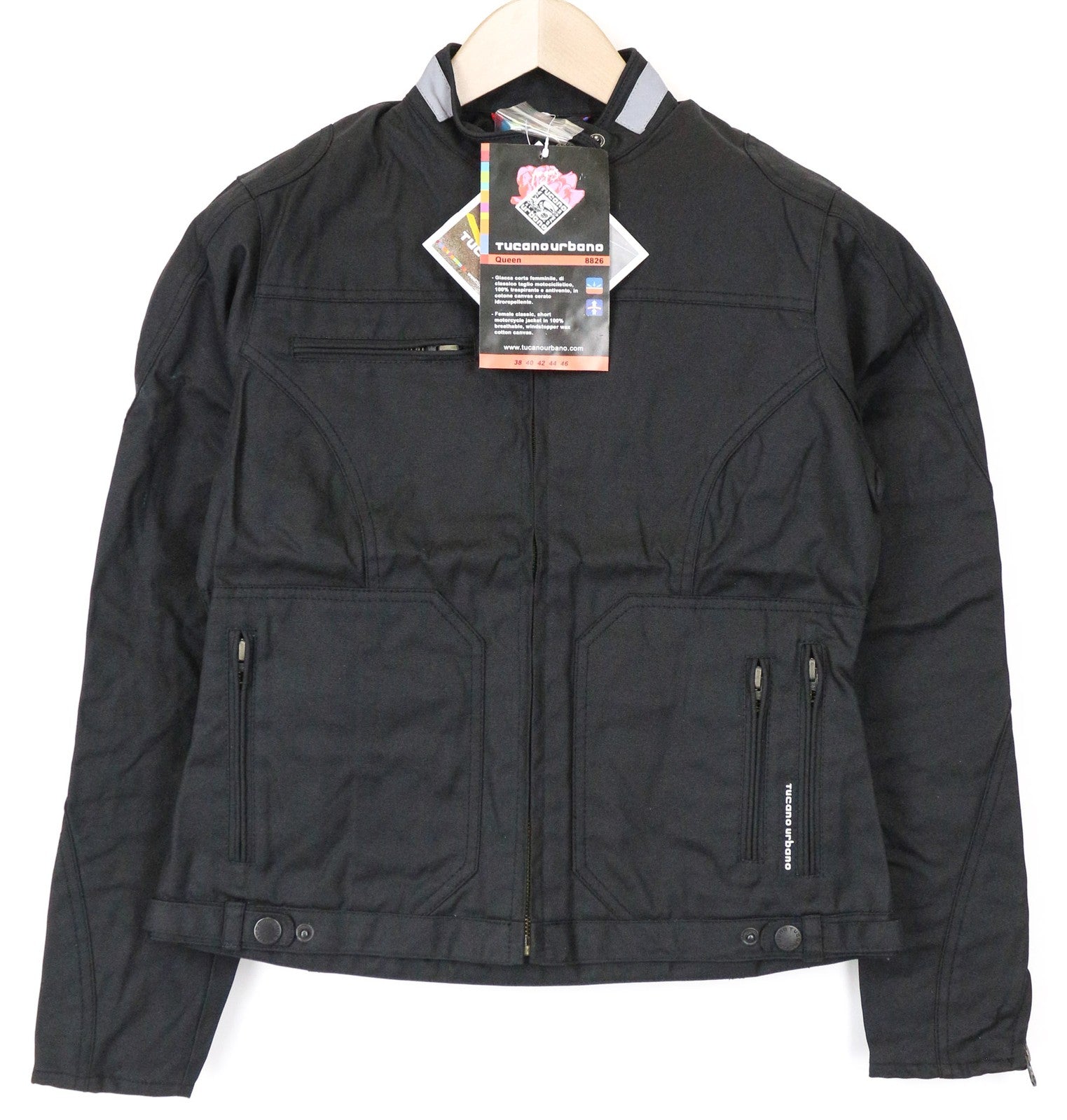 TUCANO URBANO Queen moteriška IT40 juoda vaškuota medvilninė motociklininko striukė, kvėpuojanti 